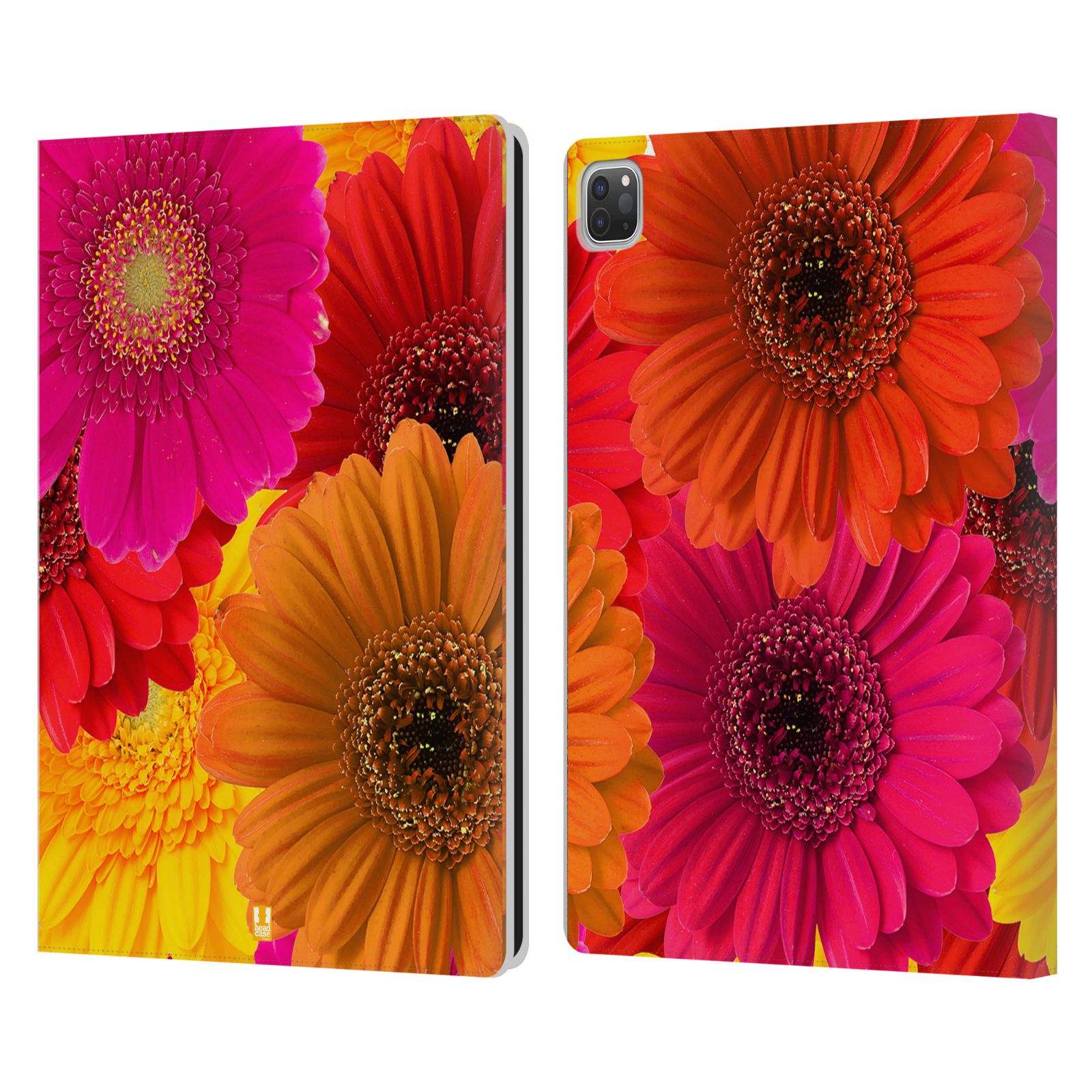 Pouzdro pro tablet Apple Ipad Pro 12.9 - HEAD CASE - květy foto fialová, oranžová GERBERA