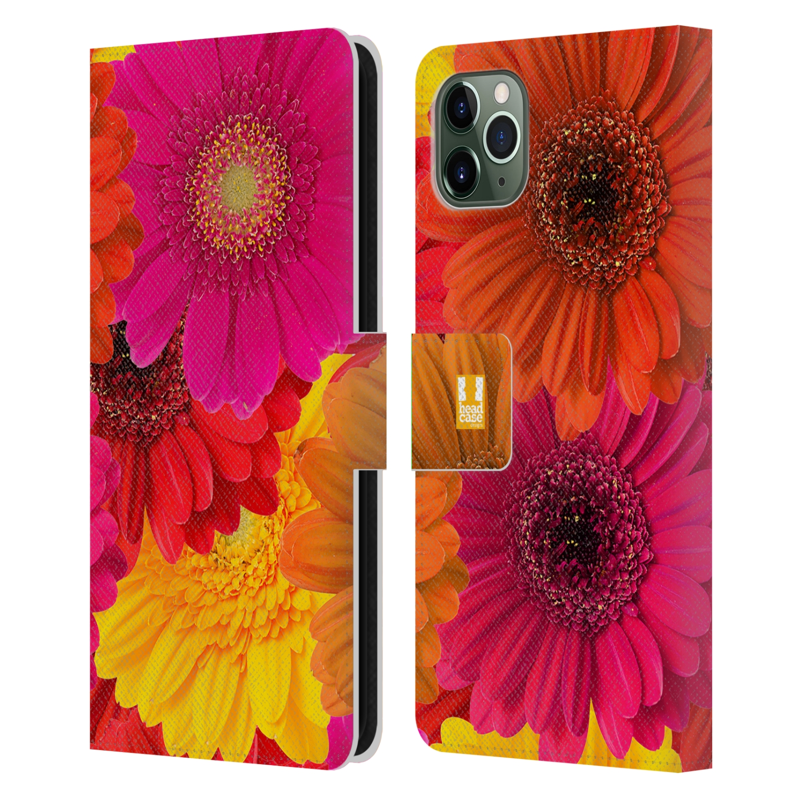 Pouzdro na mobil Apple Iphone 11 PRO MAX květy foto fialová, oranžová GERBERA