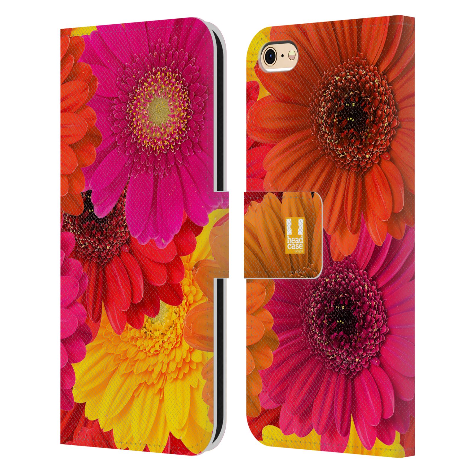 HEAD CASE Flipové pouzdro pro mobil Apple Iphone 6/6s květy foto fialová, oranžová GERBERA
