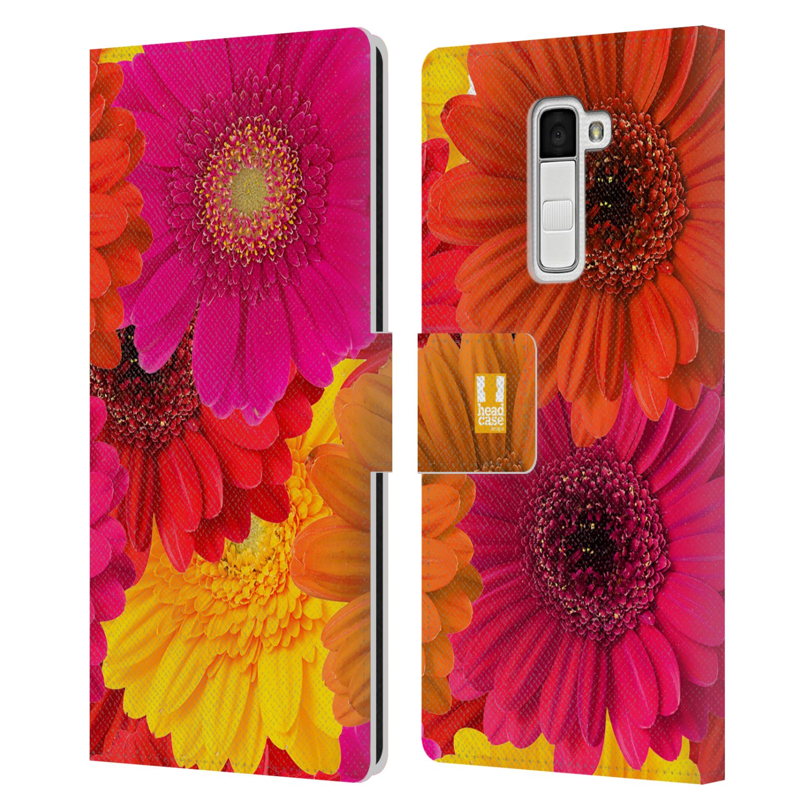 HEAD CASE Flipové pouzdro pro mobil LG K10 květy foto fialová, oranžová GERBERA