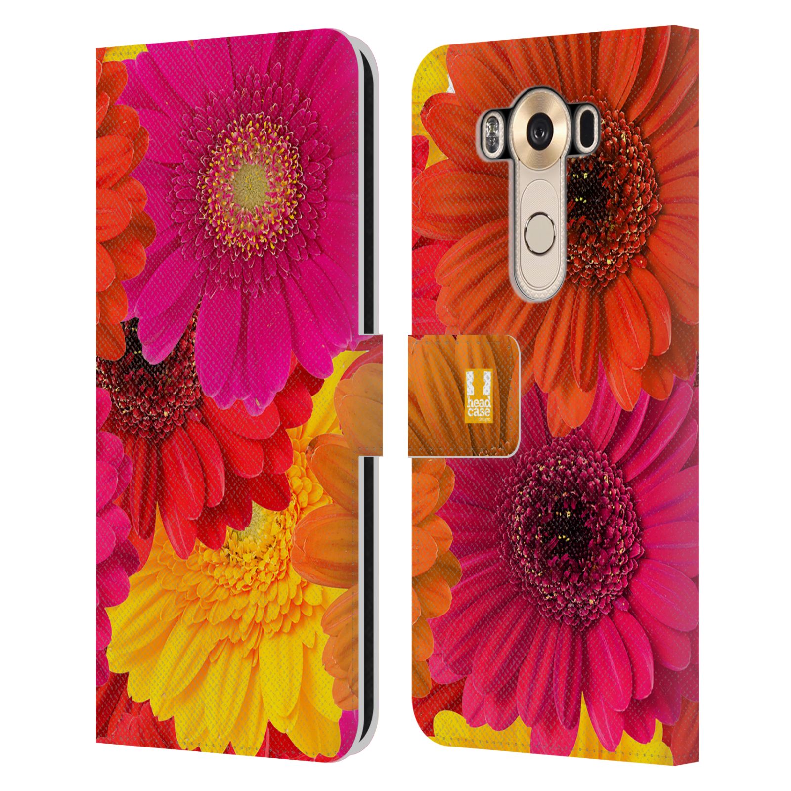 HEAD CASE Flipové pouzdro pro mobil LG V10 květy foto fialová, oranžová GERBERA
