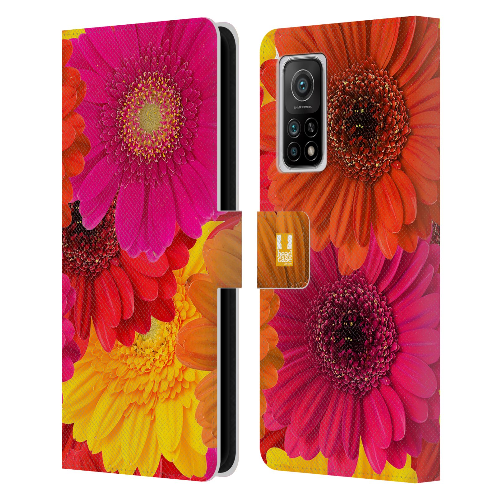Pouzdro HEAD CASE na mobil Xiaomi Mi 10T / Mi 10T PRO květy foto fialová, oranžová GERBERA