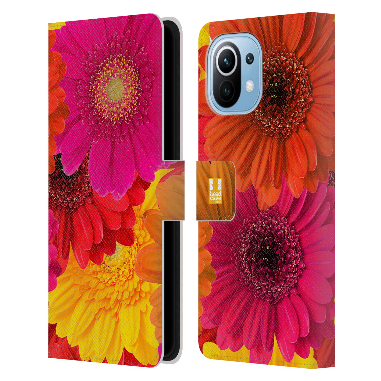 Pouzdro HEAD CASE na mobil Xiaomi Mi 11 květy foto fialová, oranžová GERBERA