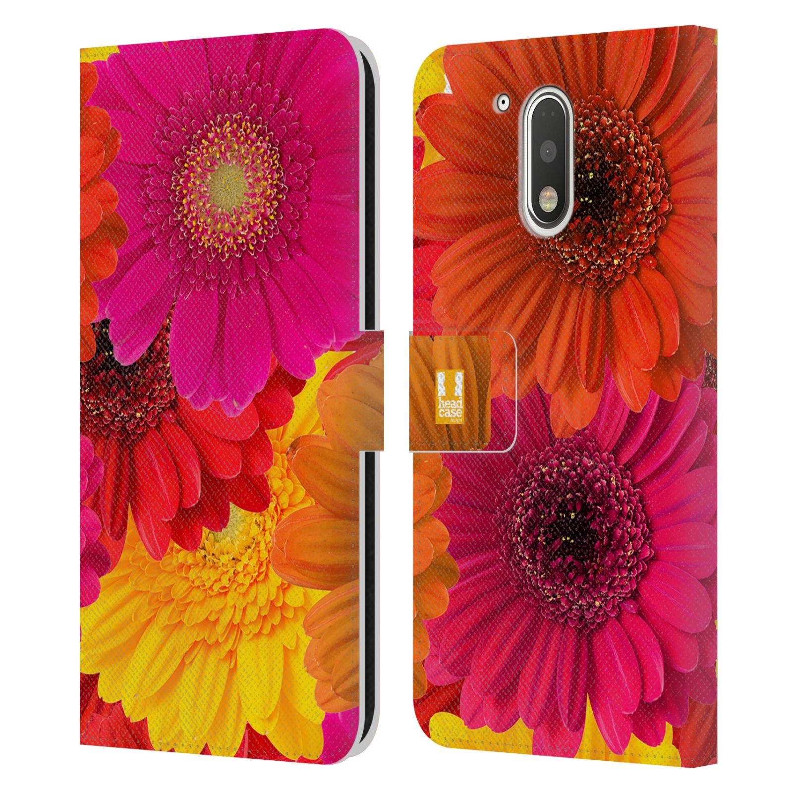Pouzdro HEAD CASE na mobil Motorola Moto G41 květy foto fialová, oranžová GERBERA