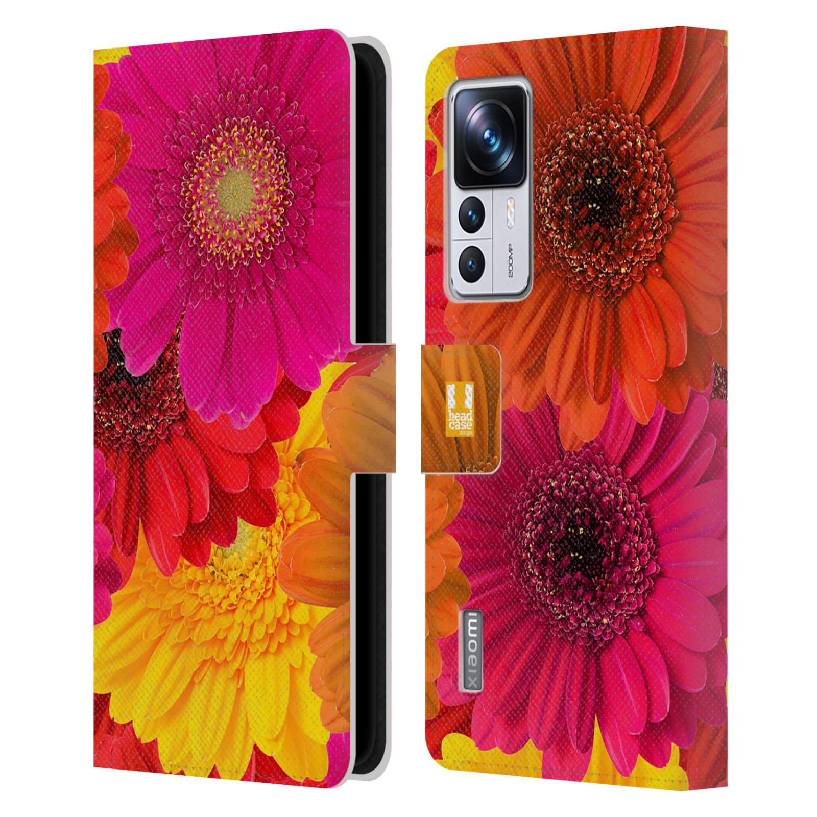 Pouzdro HEAD CASE na mobil Xiaomi 12T PRO květy foto fialová, oranžová GERBERA
