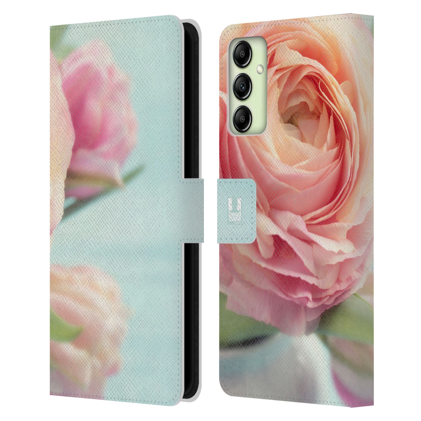 Pouzdro HEAD CASE na mobil Samsung Galaxy A14 květy foto růže růžová