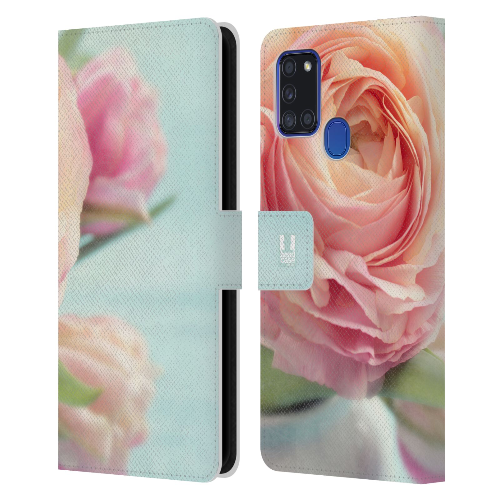 HEAD CASE Flipové pouzdro pro mobil Samsung Galaxy A21s květy foto růže růžová