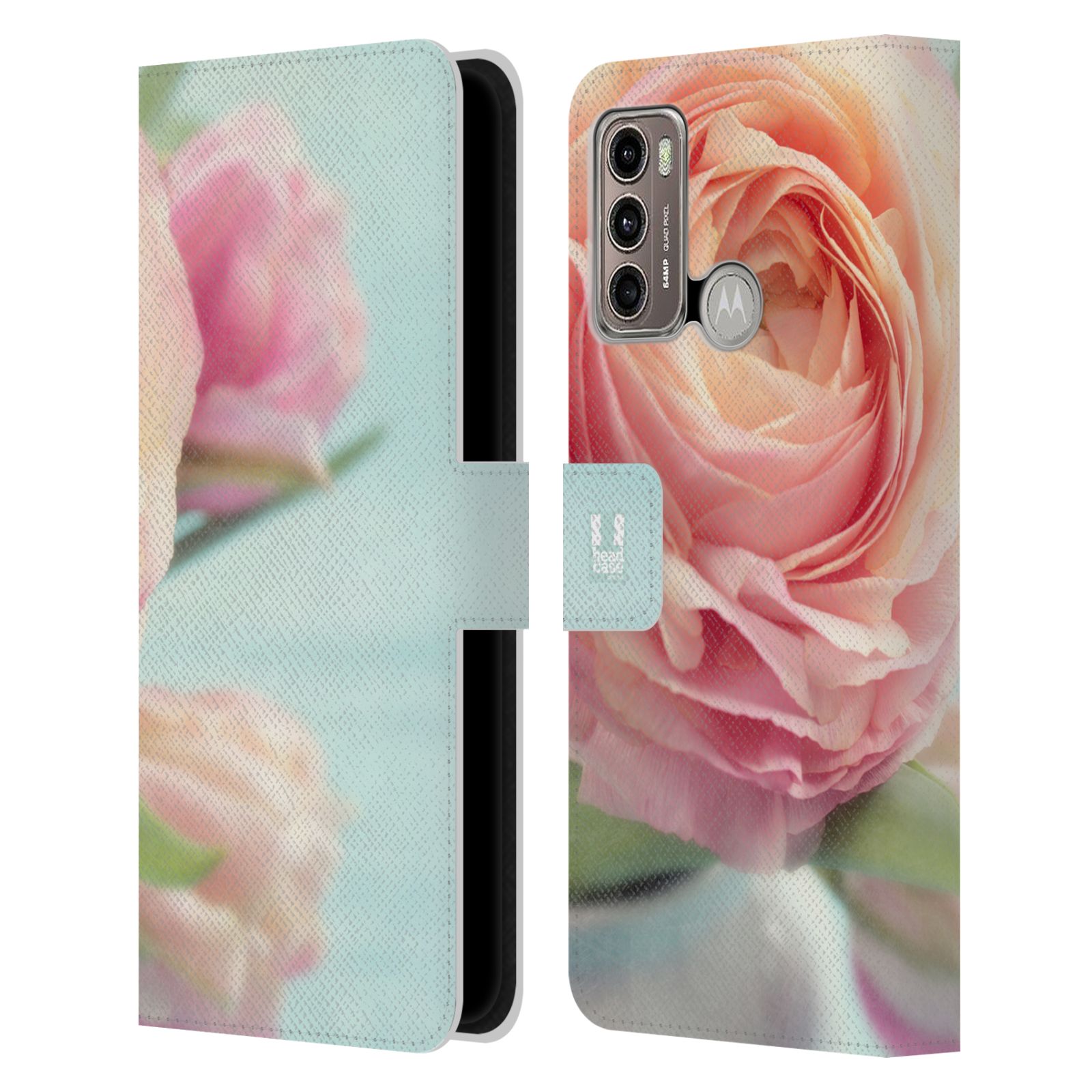 Pouzdro HEAD CASE na mobil Motorola Moto G60 květy foto růže růžová