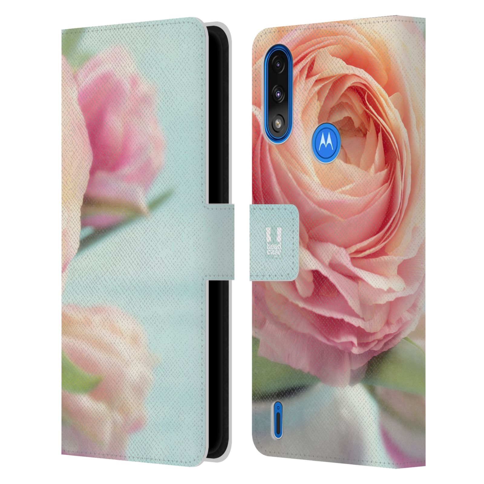 Pouzdro HEAD CASE na mobil Motorola Moto E7 POWER květy foto růže růžová