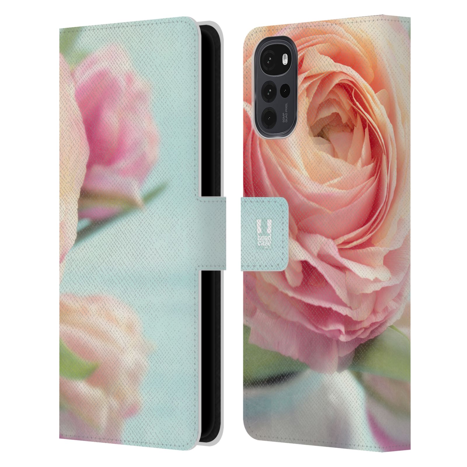 Pouzdro HEAD CASE na mobil Motorola Moto G22 květy foto růže růžová