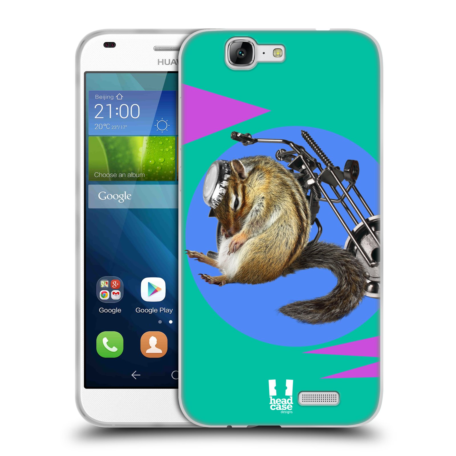 HEAD CASE silikonový obal na mobil Huawei Ascend G7 Legrační zvířátka veverka motorkář chipmunk