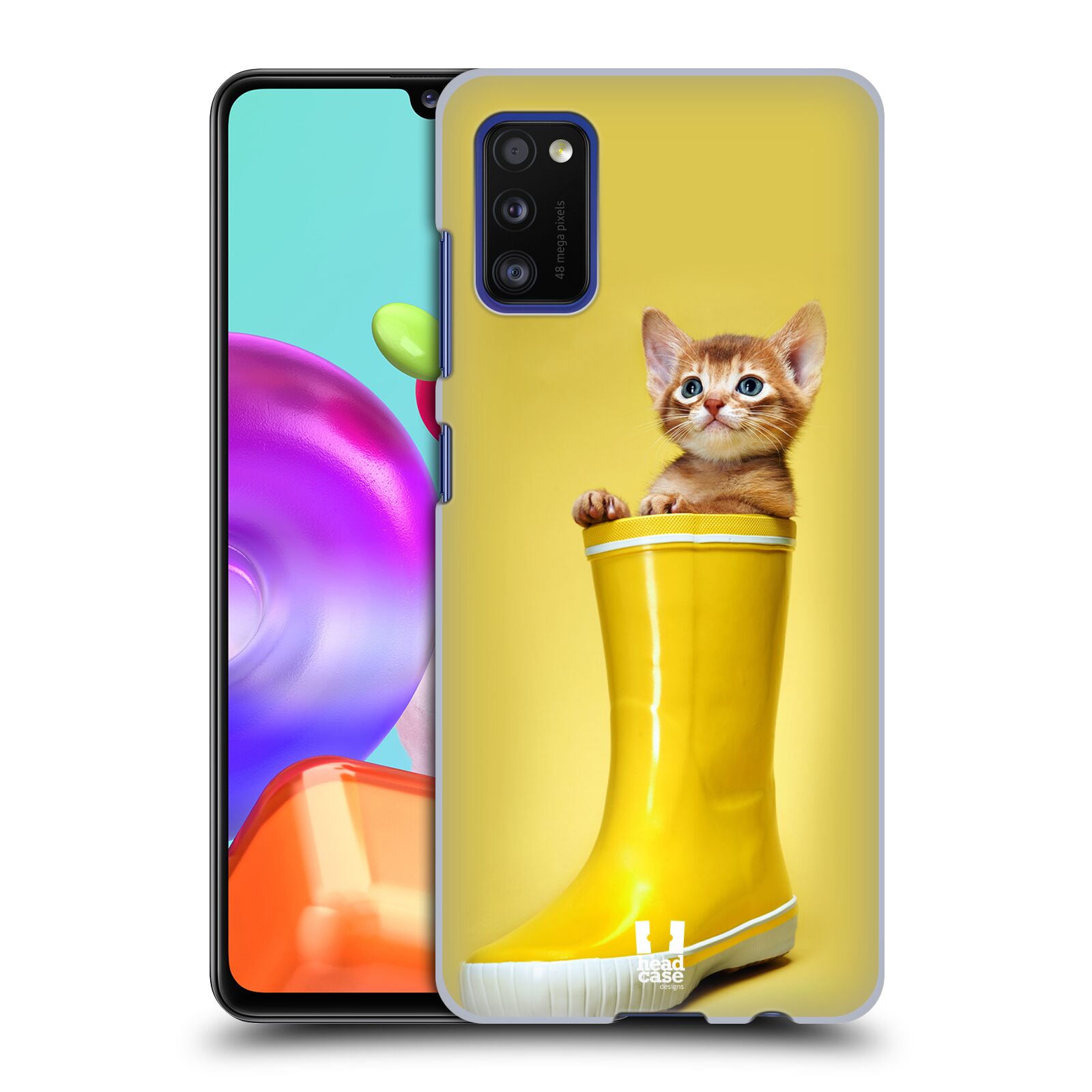 Zadní kryt na mobil Samsung Galaxy A41 vzor Legrační zvířátka kotě v botě žlutá