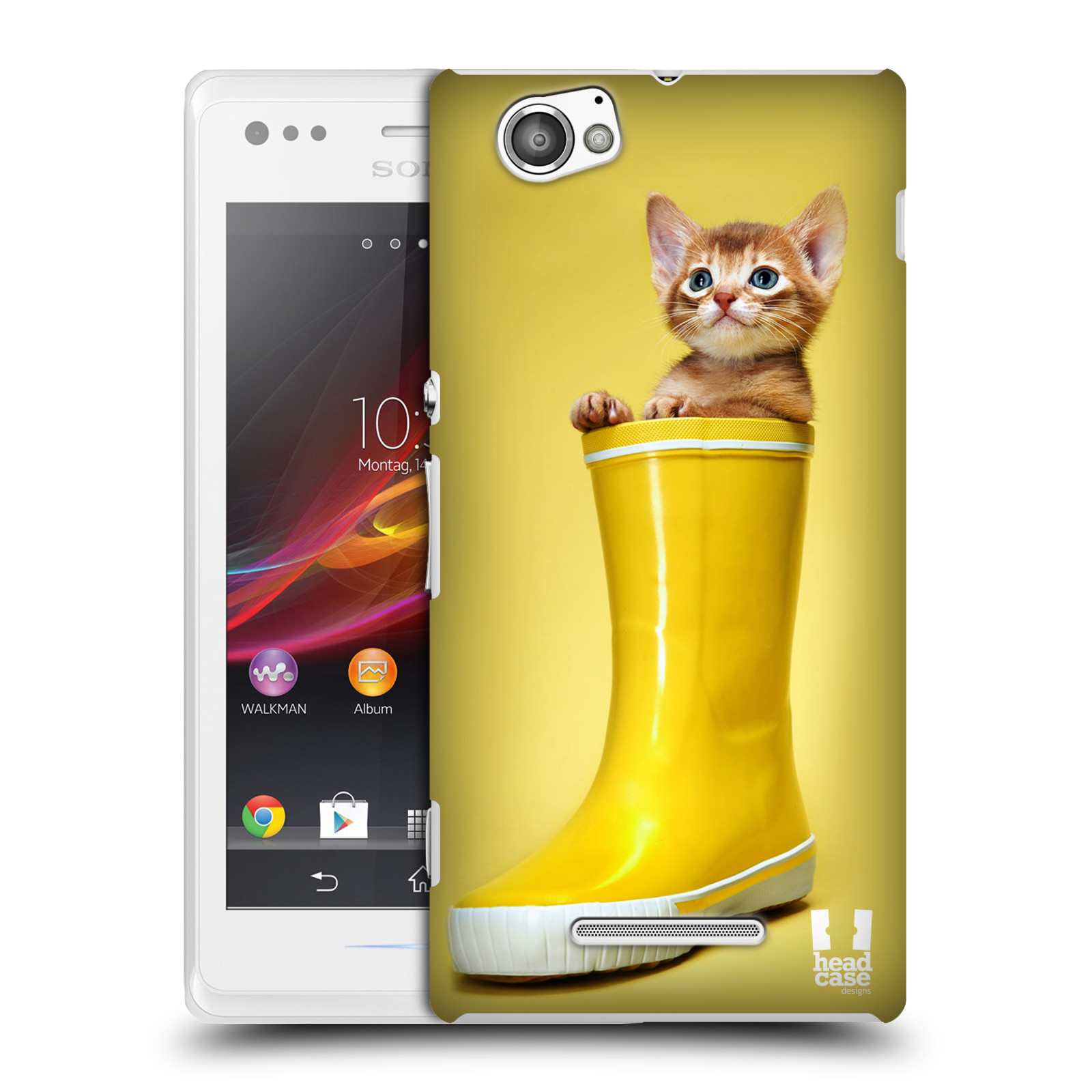 HEAD CASE plastový obal na mobil Sony Xperia M vzor Legrační zvířátka kotě v botě žlutá