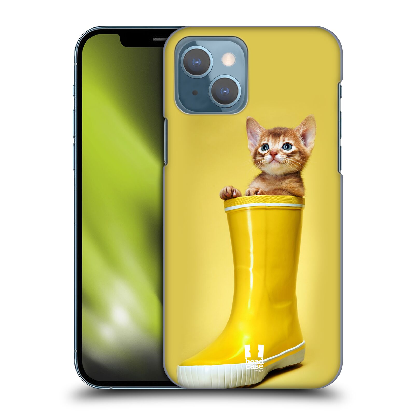 Plastový obal HEAD CASE na mobil Apple Iphone 13 vzor Legrační zvířátka kotě v botě žlutá