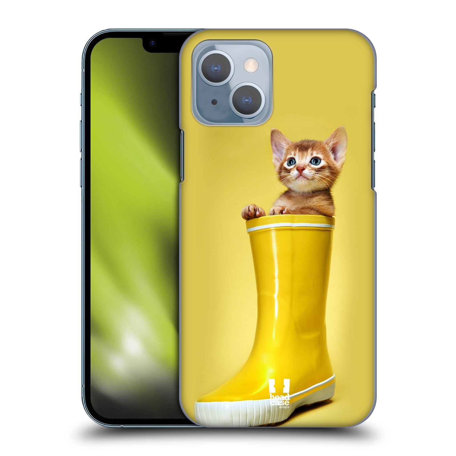 Plastový obal HEAD CASE na mobil Apple Iphone 14 vzor Legrační zvířátka kotě v botě žlutá