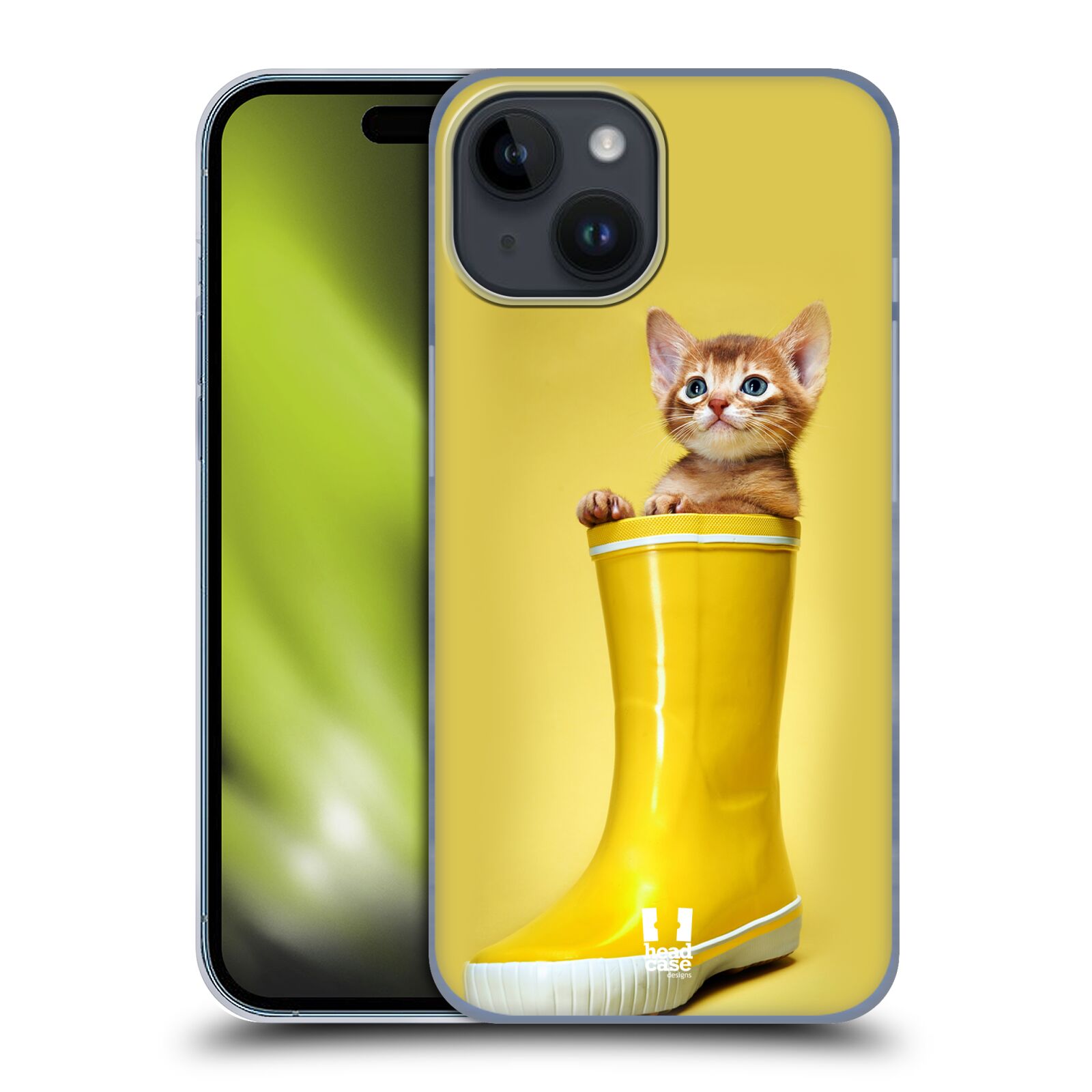 Plastový obal HEAD CASE na mobil Apple Iphone 15 vzor Legrační zvířátka kotě v botě žlutá