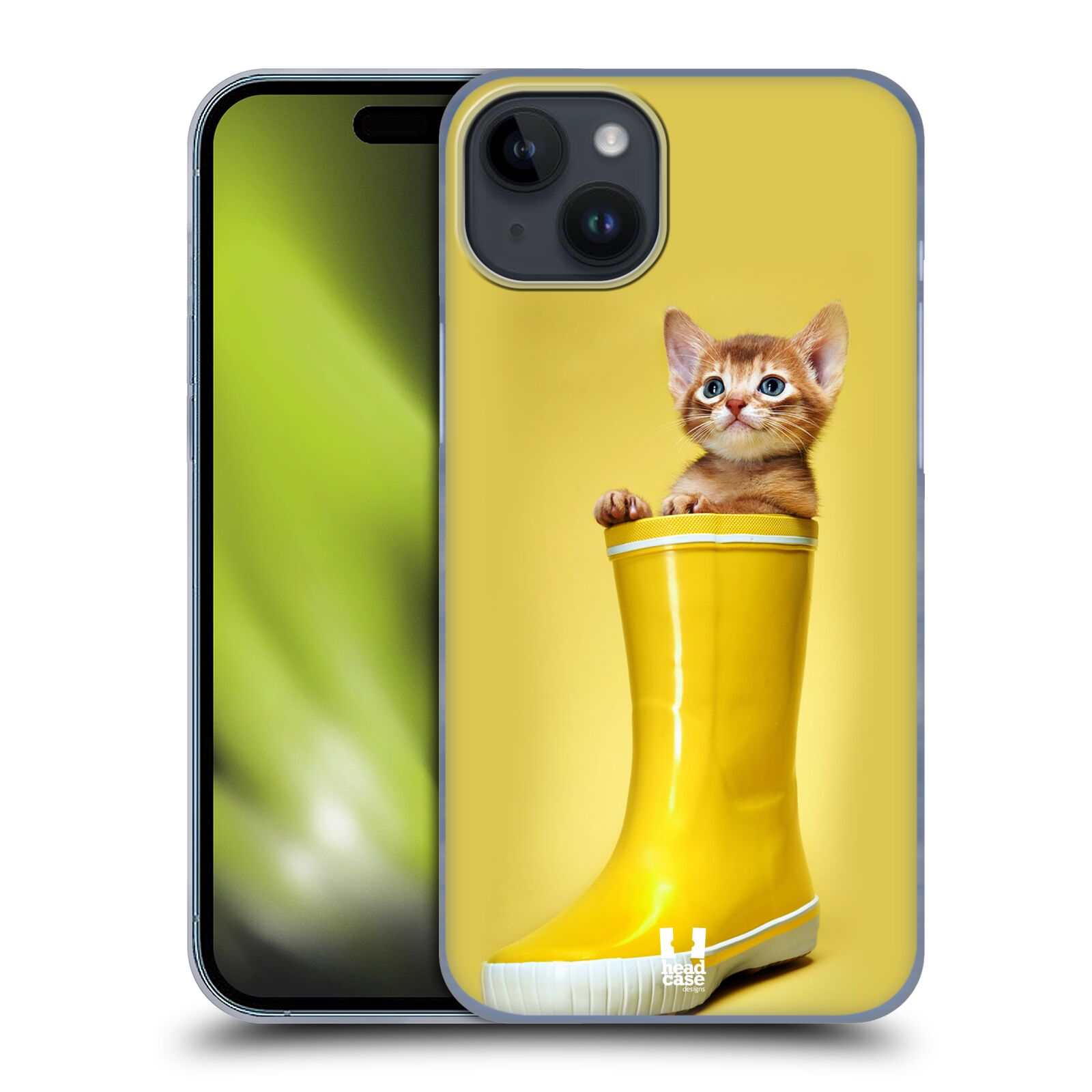 Plastový obal HEAD CASE na mobil Apple Iphone 15 PLUS vzor Legrační zvířátka kotě v botě žlutá