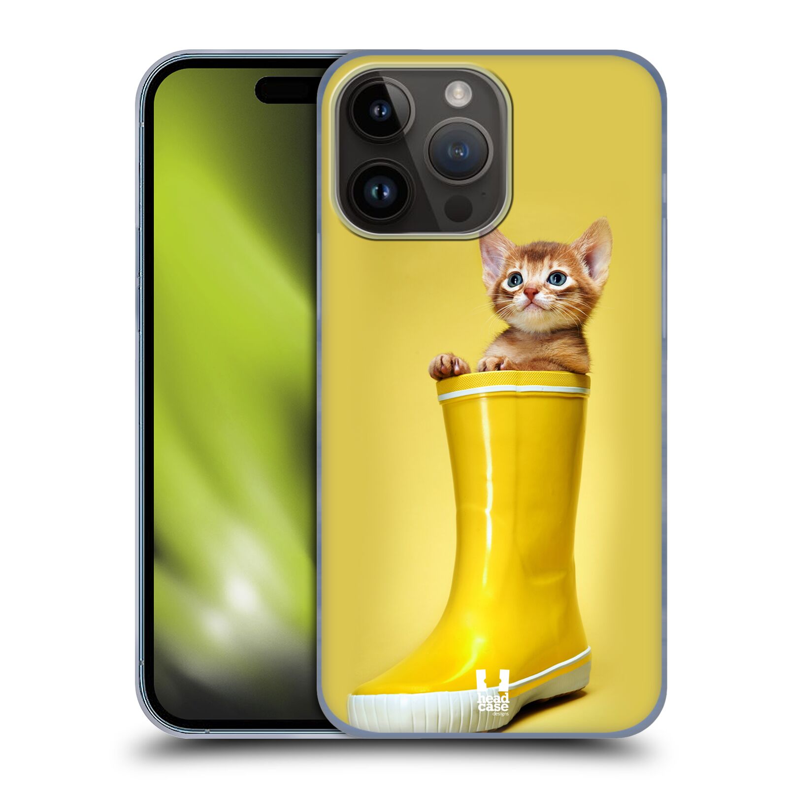 Plastový obal HEAD CASE na mobil Apple Iphone 15 PRO MAX vzor Legrační zvířátka kotě v botě žlutá