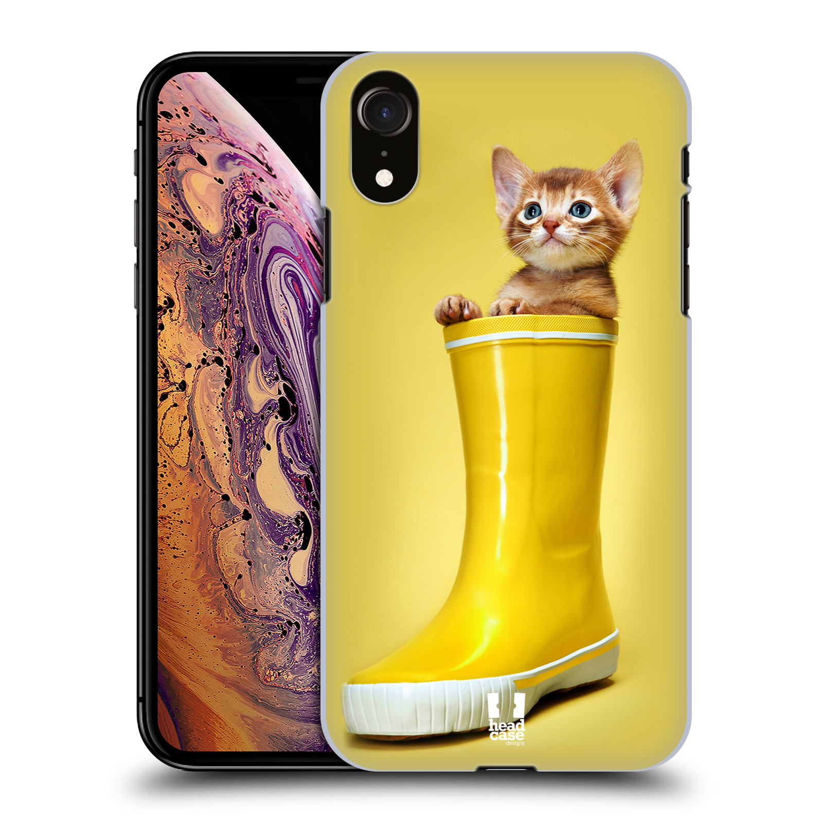HEAD CASE plastový obal na mobil Apple Iphone XR vzor Legrační zvířátka kotě v botě žlutá