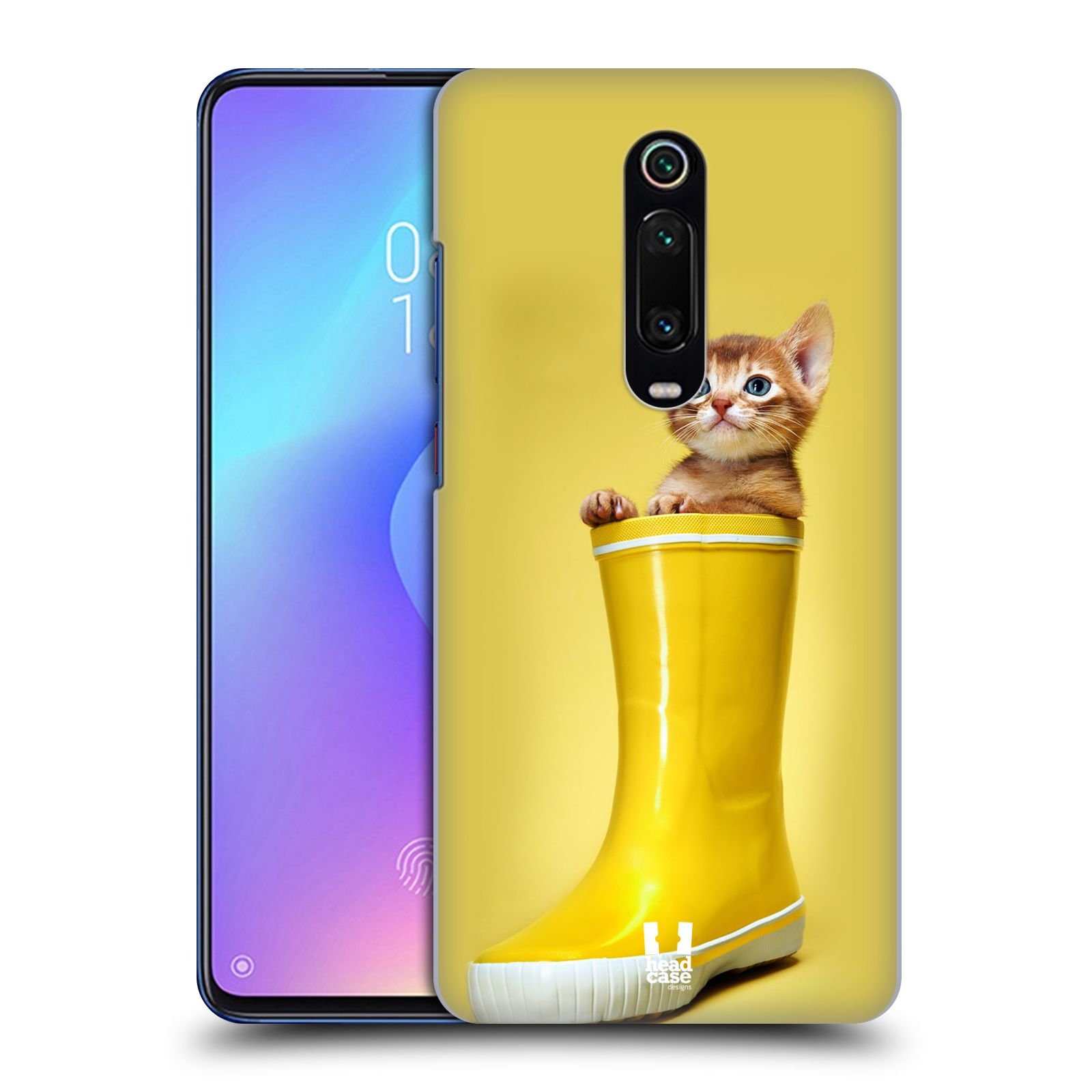 Plastový obal HEAD CASE na mobil Xiaomi Mi 9T vzor Legrační zvířátka kotě v botě žlutá