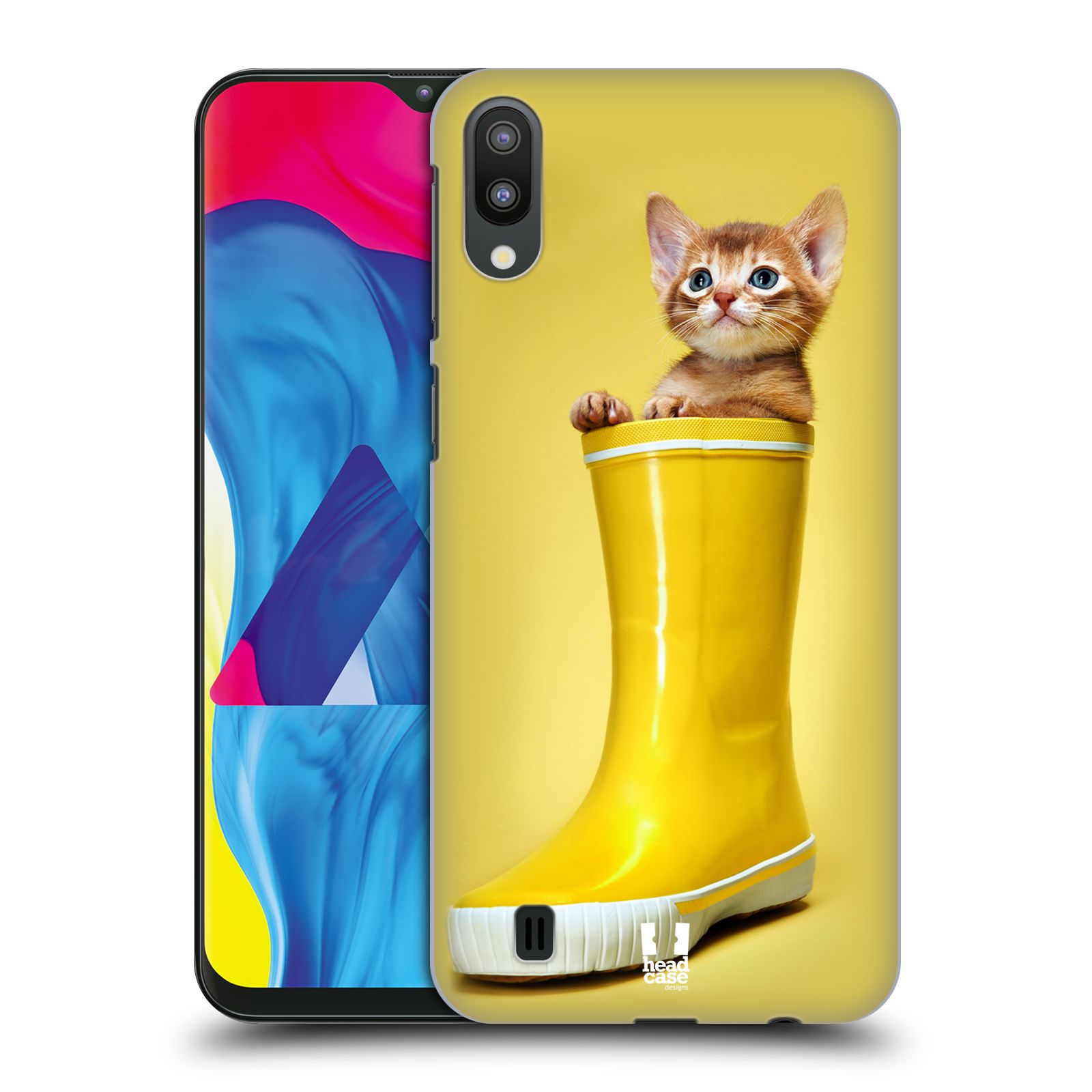 Plastový obal HEAD CASE na mobil Samsung Galaxy M10 vzor Legrační zvířátka kotě v botě žlutá