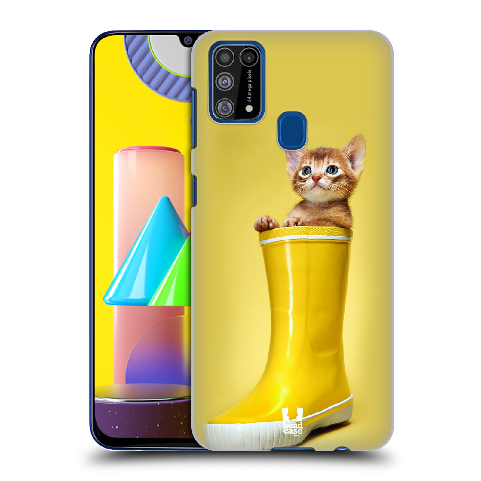Plastový obal HEAD CASE na mobil Samsung Galaxy M31 vzor Legrační zvířátka kotě v botě žlutá