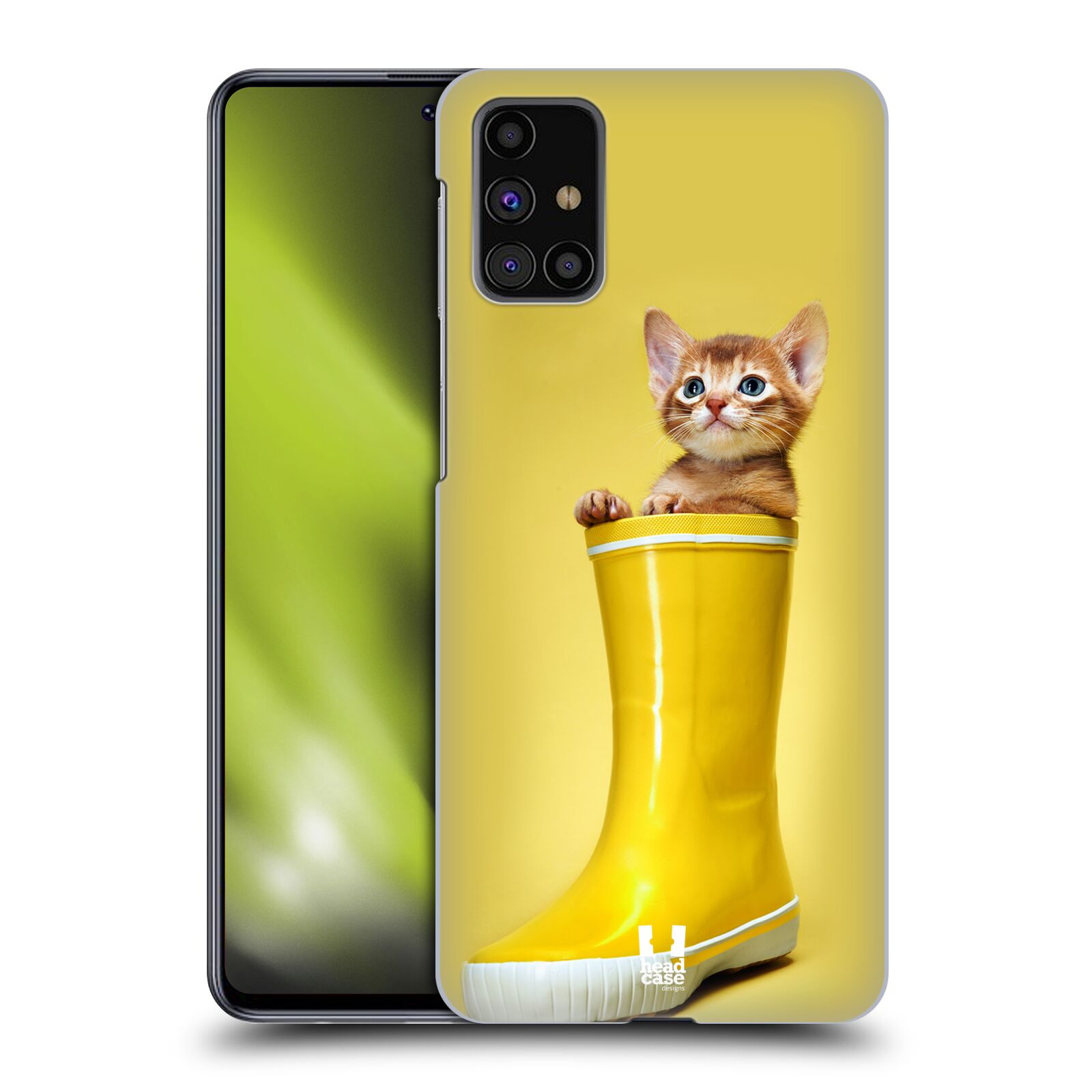 Plastový obal HEAD CASE na mobil Samsung Galaxy M31s vzor Legrační zvířátka kotě v botě žlutá