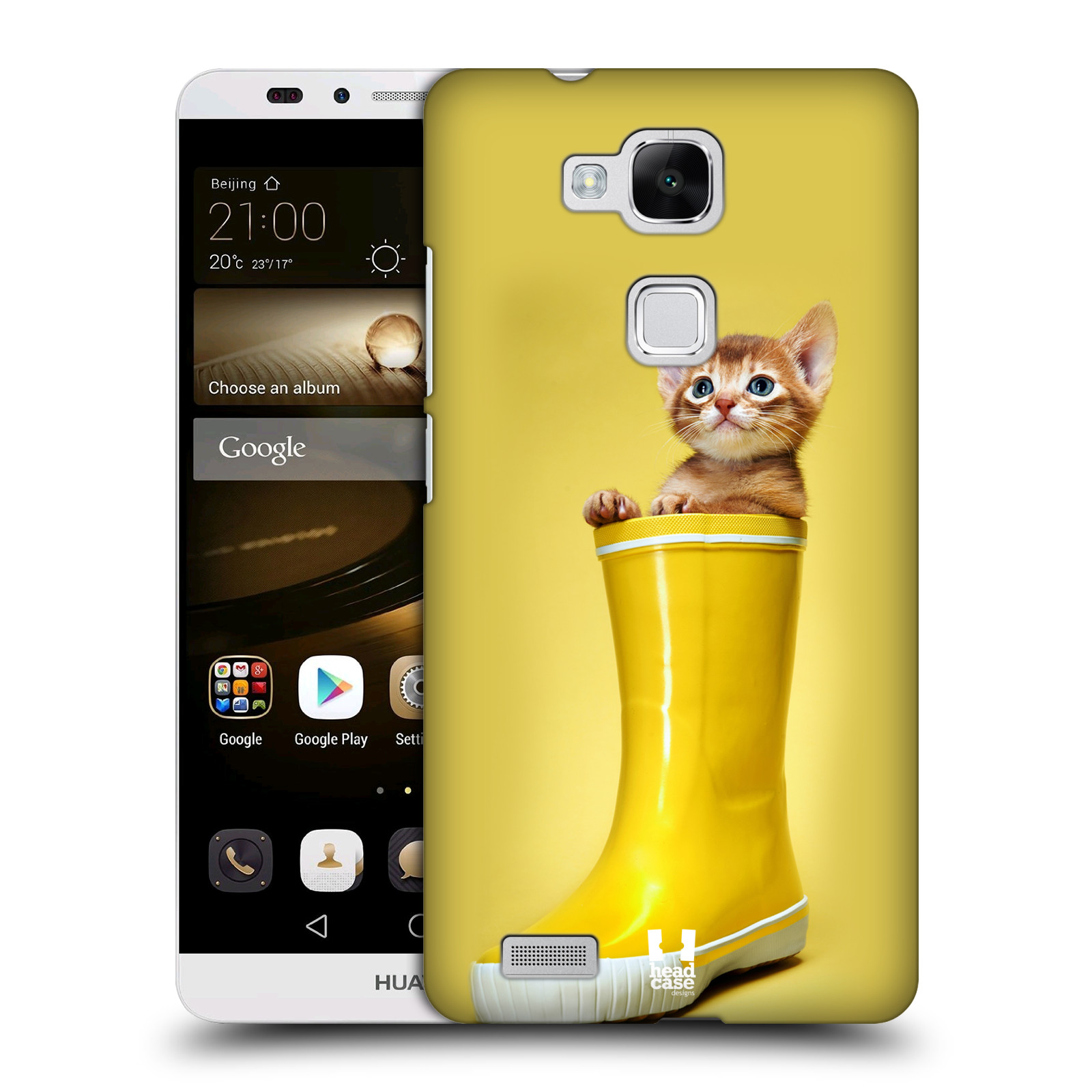 HEAD CASE plastový obal na mobil Huawei Mate 7 vzor Legrační zvířátka kotě v botě žlutá