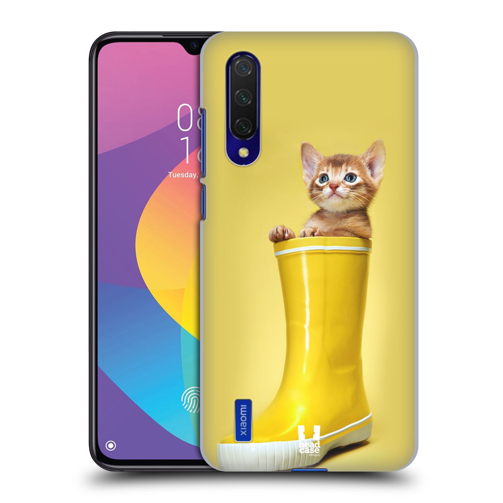 Zadní kryt na mobil Xiaomi MI 9 LITE vzor Legrační zvířátka kotě v botě žlutá
