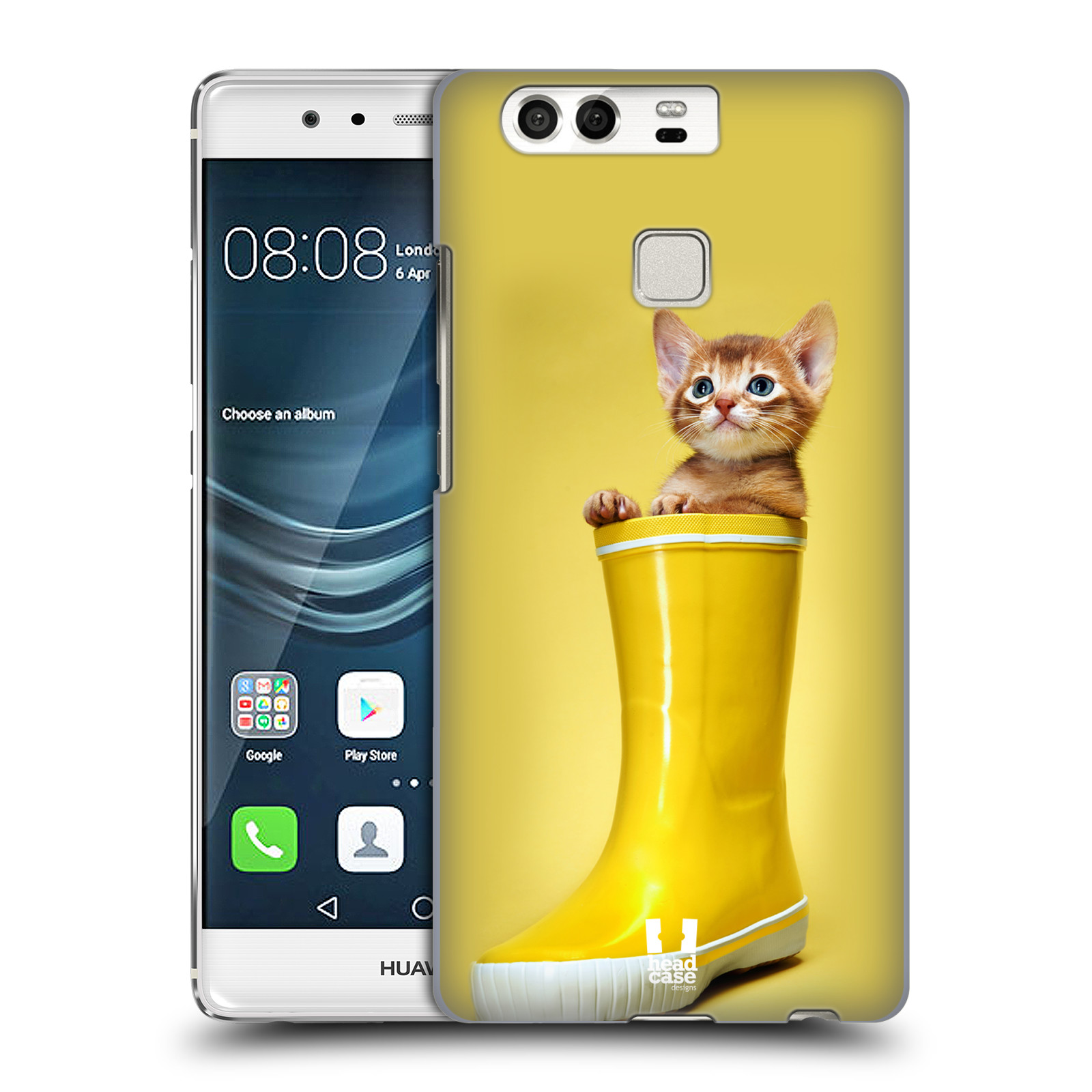 HEAD CASE plastový obal na mobil Huawei P9 / P9 DUAL SIM vzor Legrační zvířátka kotě v botě žlutá