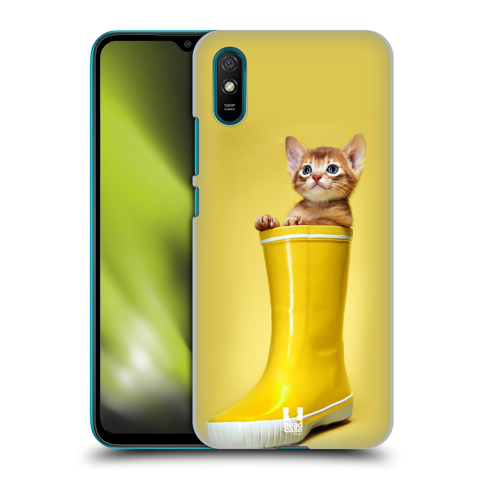 Plastový obal HEAD CASE na mobil Xiaomi Redmi 9A / 9AT vzor Legrační zvířátka kotě v botě žlutá