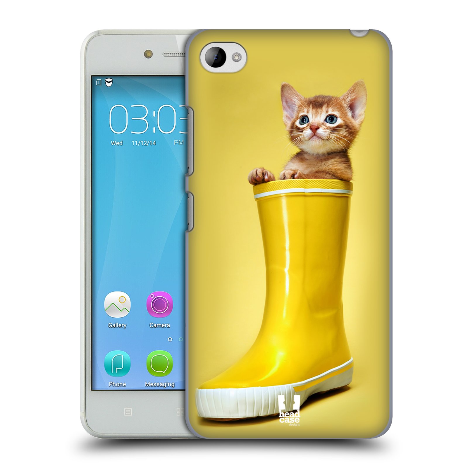 HEAD CASE pevný plastový obal na mobil LENOVO S90 vzor Legrační zvířátka kotě v botě žlutá