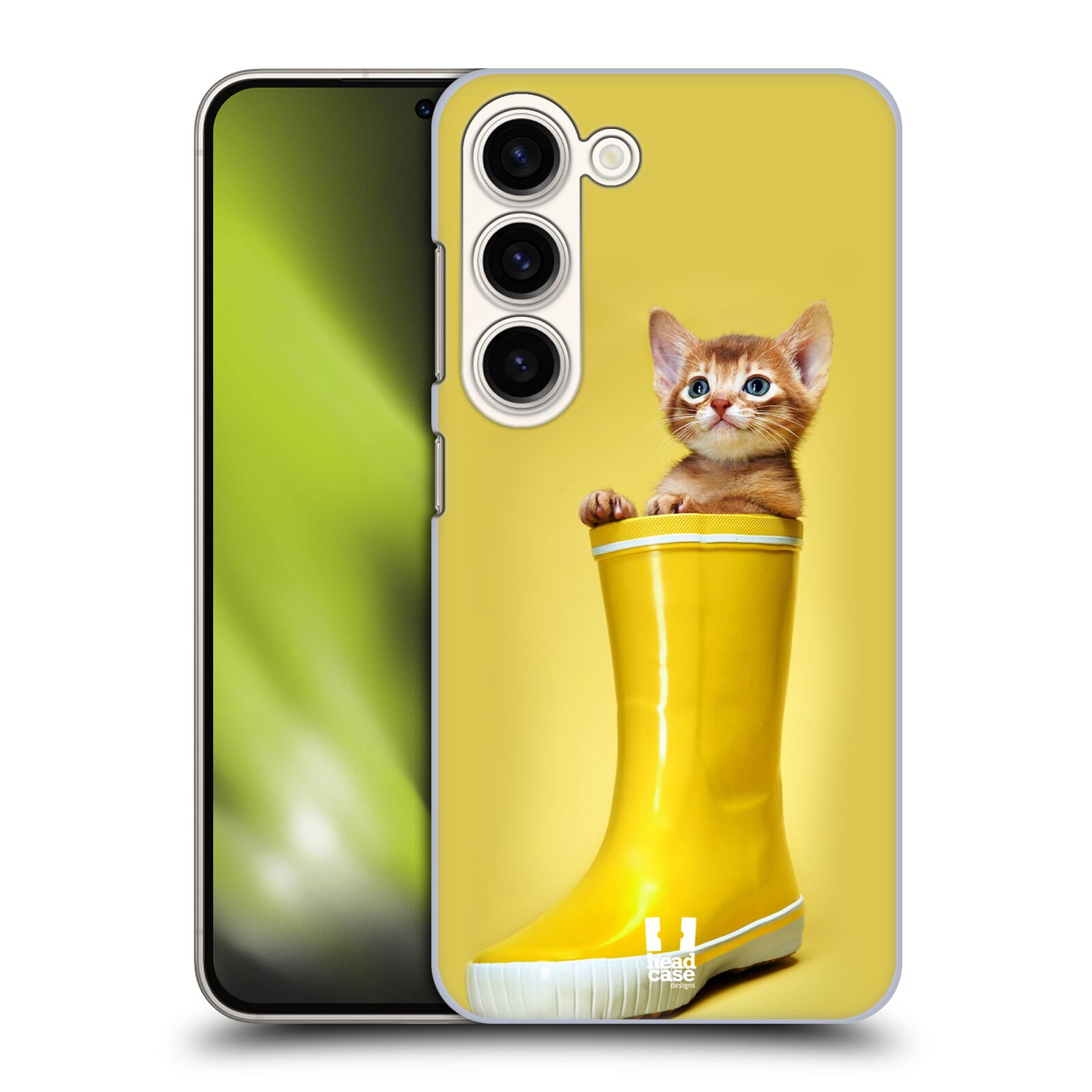 Plastový obal HEAD CASE na mobil Samsung Galaxy S23 vzor Legrační zvířátka kotě v botě žlutá