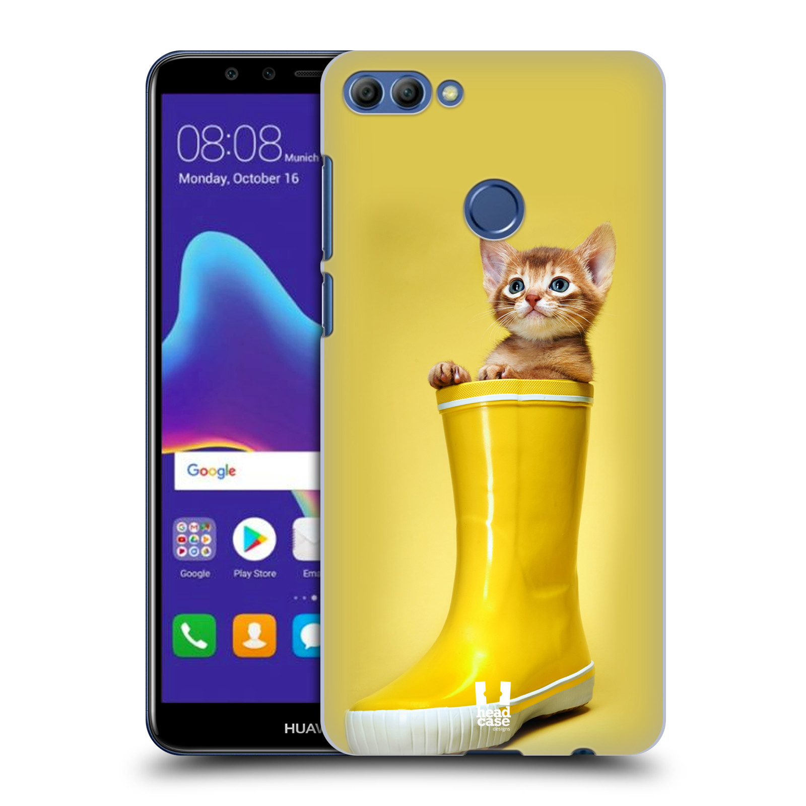 HEAD CASE plastový obal na mobil Huawei Y9 2018 vzor Legrační zvířátka kotě v botě žlutá