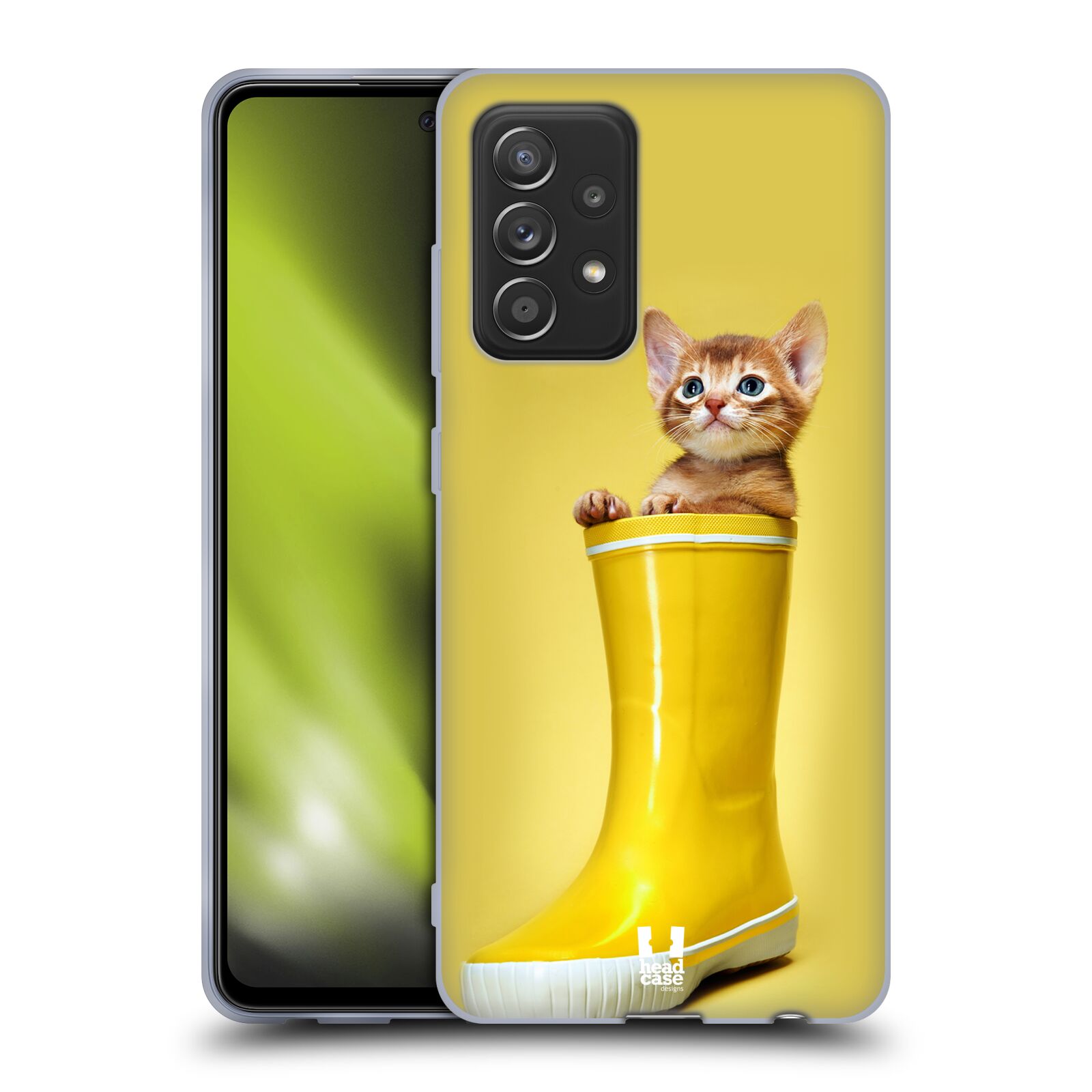 Plastový obal HEAD CASE na mobil Samsung Galaxy A52 / A52 5G / A52s 5G vzor Legrační zvířátka kotě v botě žlutá