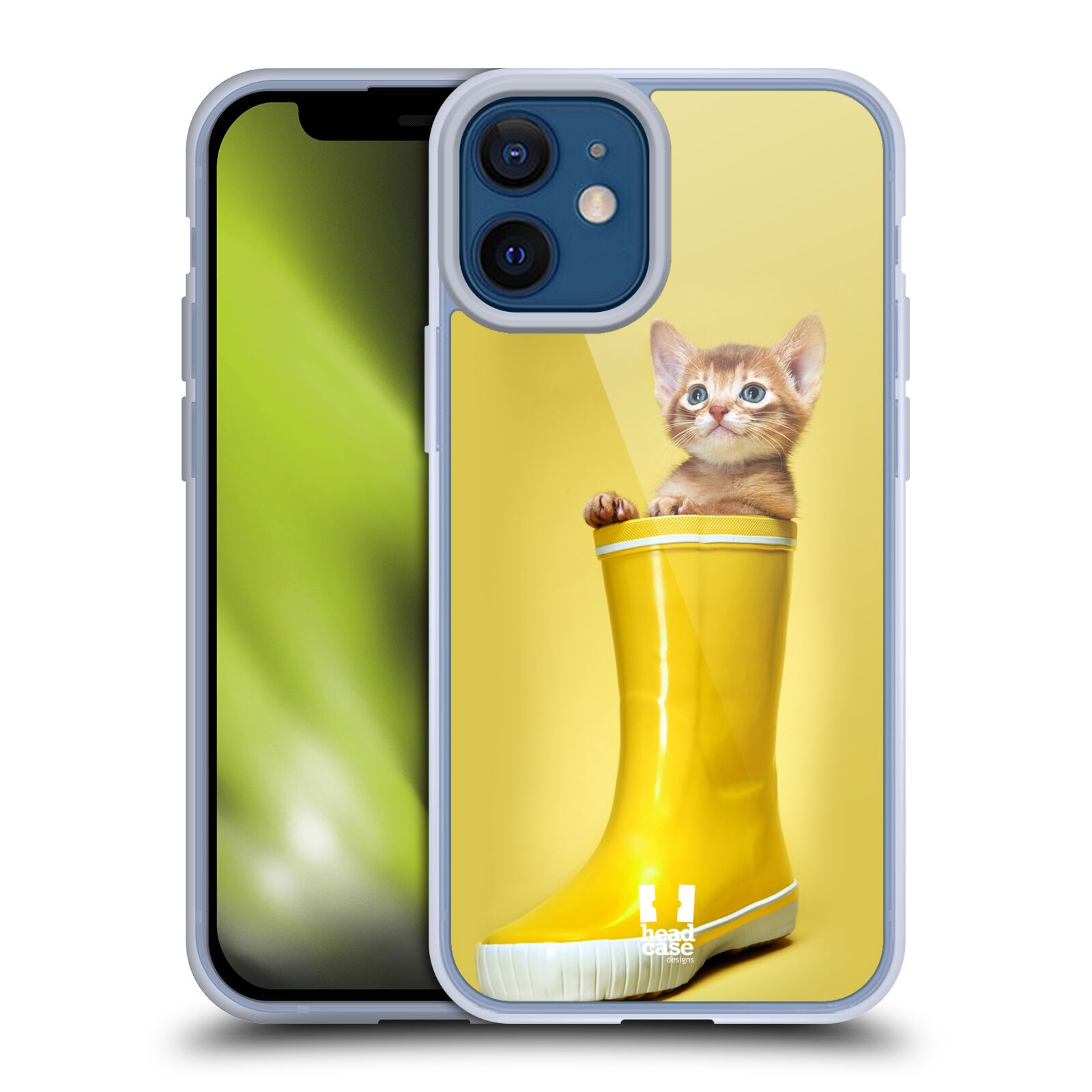 Plastový obal na mobil Apple Iphone 12 MINI vzor Legrační zvířátka kotě v botě žlutá