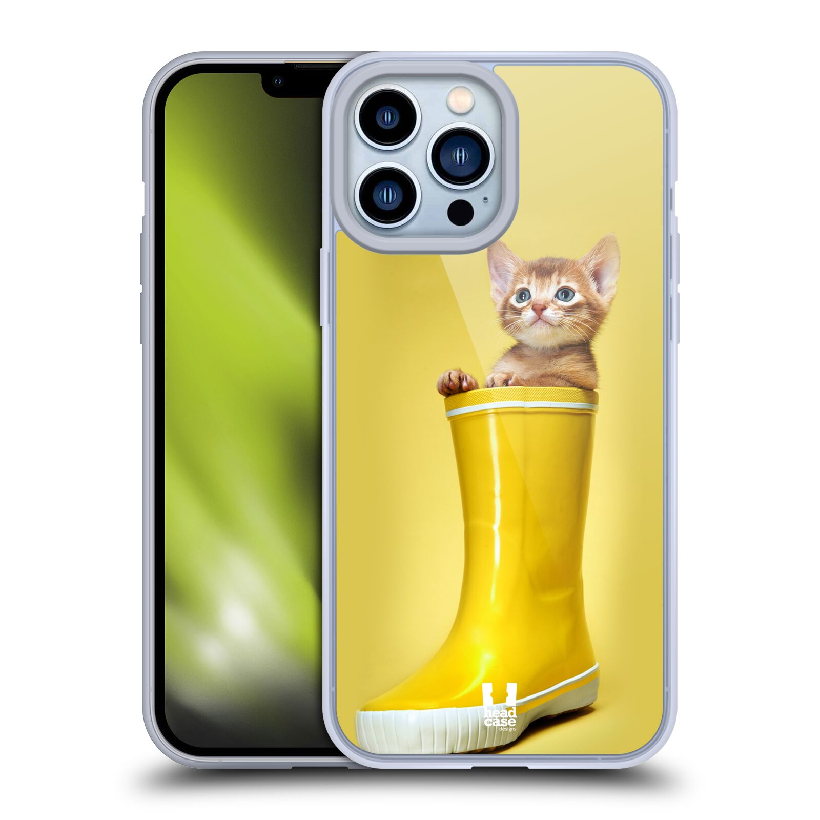 Plastový obal HEAD CASE na mobil Apple Iphone 13 PRO MAX vzor Legrační zvířátka kotě v botě žlutá
