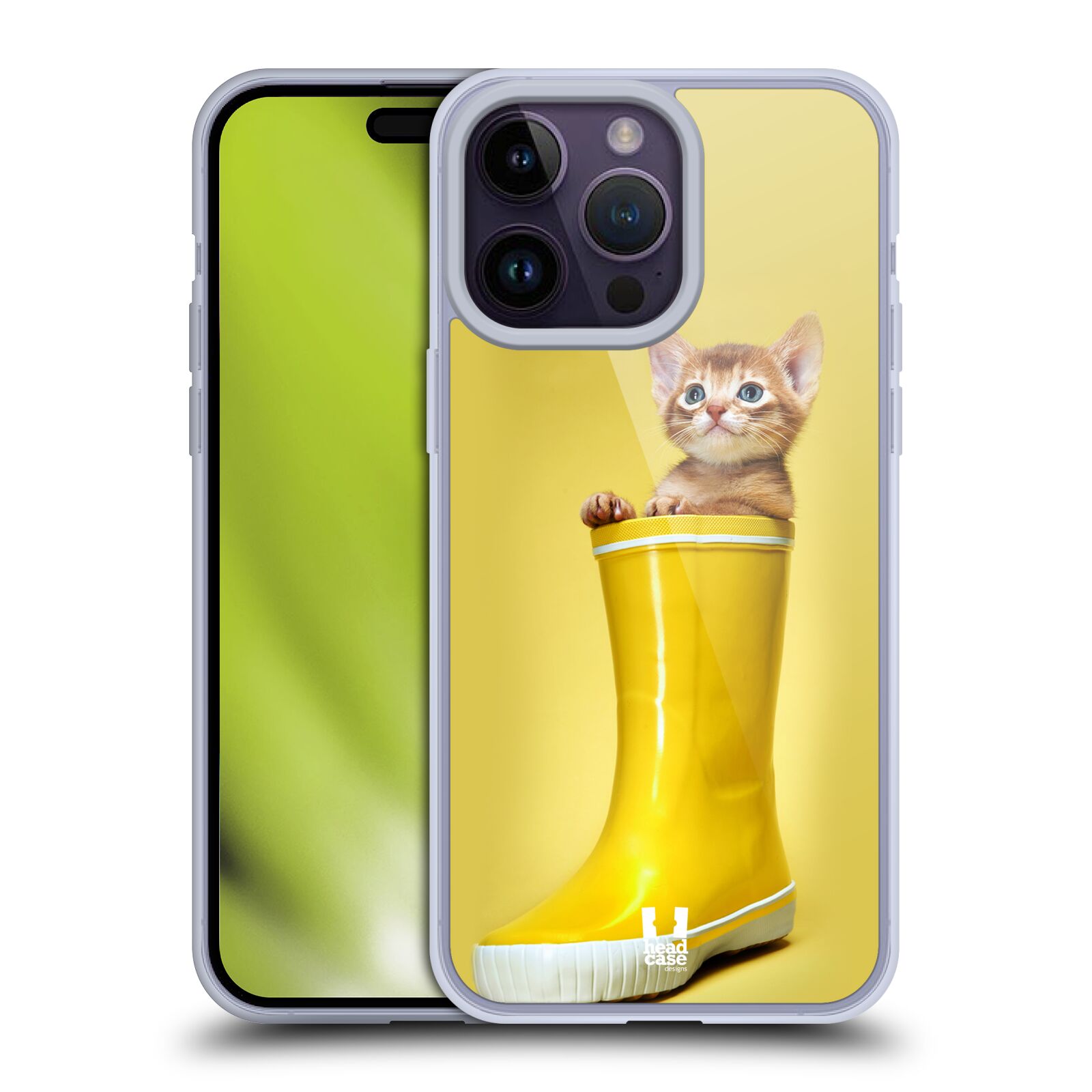 Plastový obal HEAD CASE na mobil Apple Iphone 14 PRO MAX vzor Legrační zvířátka kotě v botě žlutá