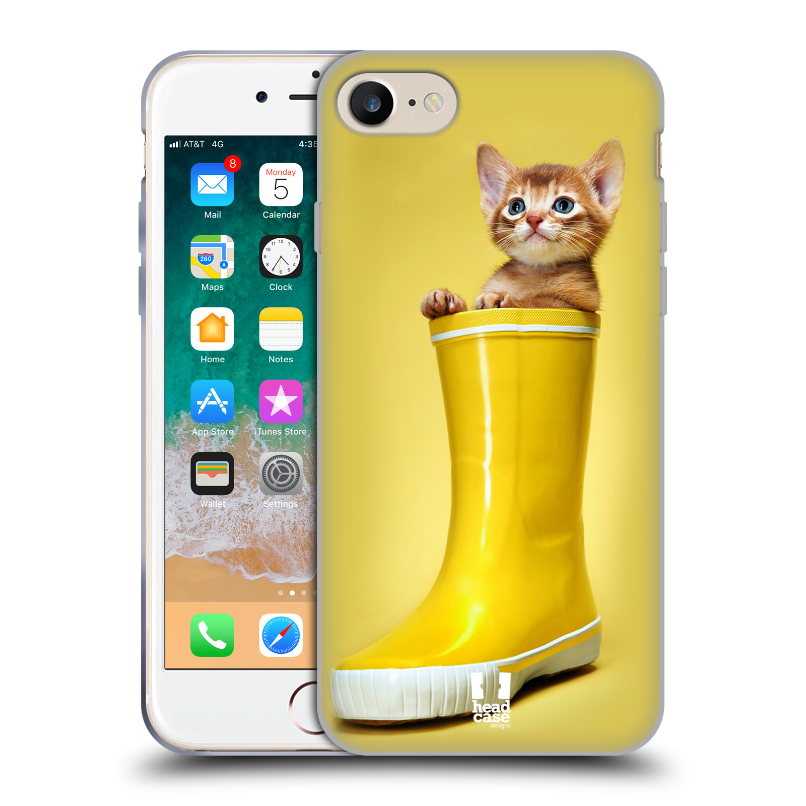 HEAD CASE silikonový obal na mobil Apple Iphone 7 vzor Legrační zvířátka kotě v botě žlutá