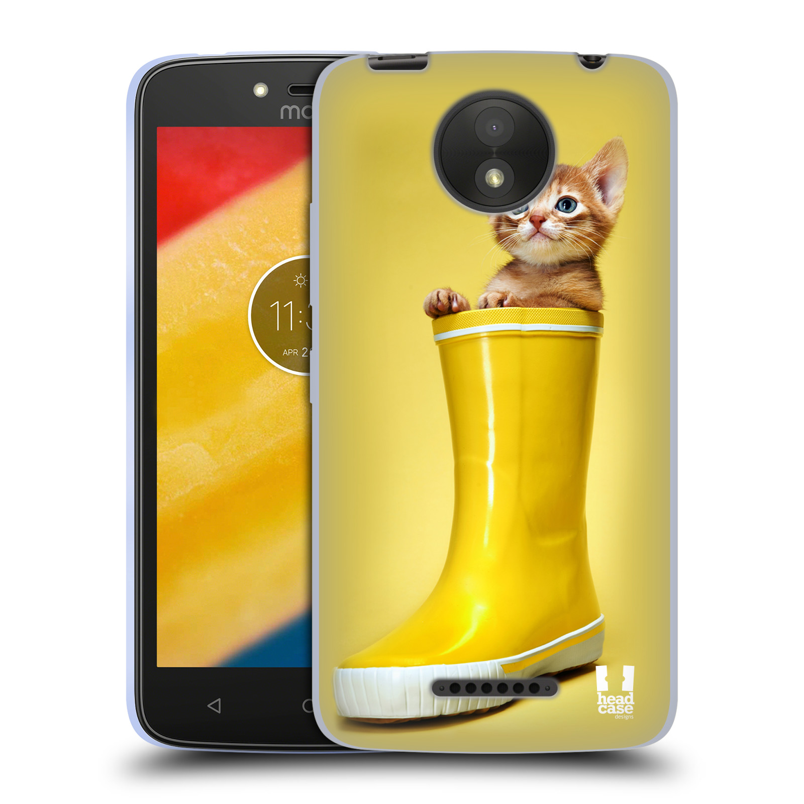 HEAD CASE silikonový obal na mobil Lenovo Moto C PLUS vzor Legrační zvířátka kotě v botě žlutá