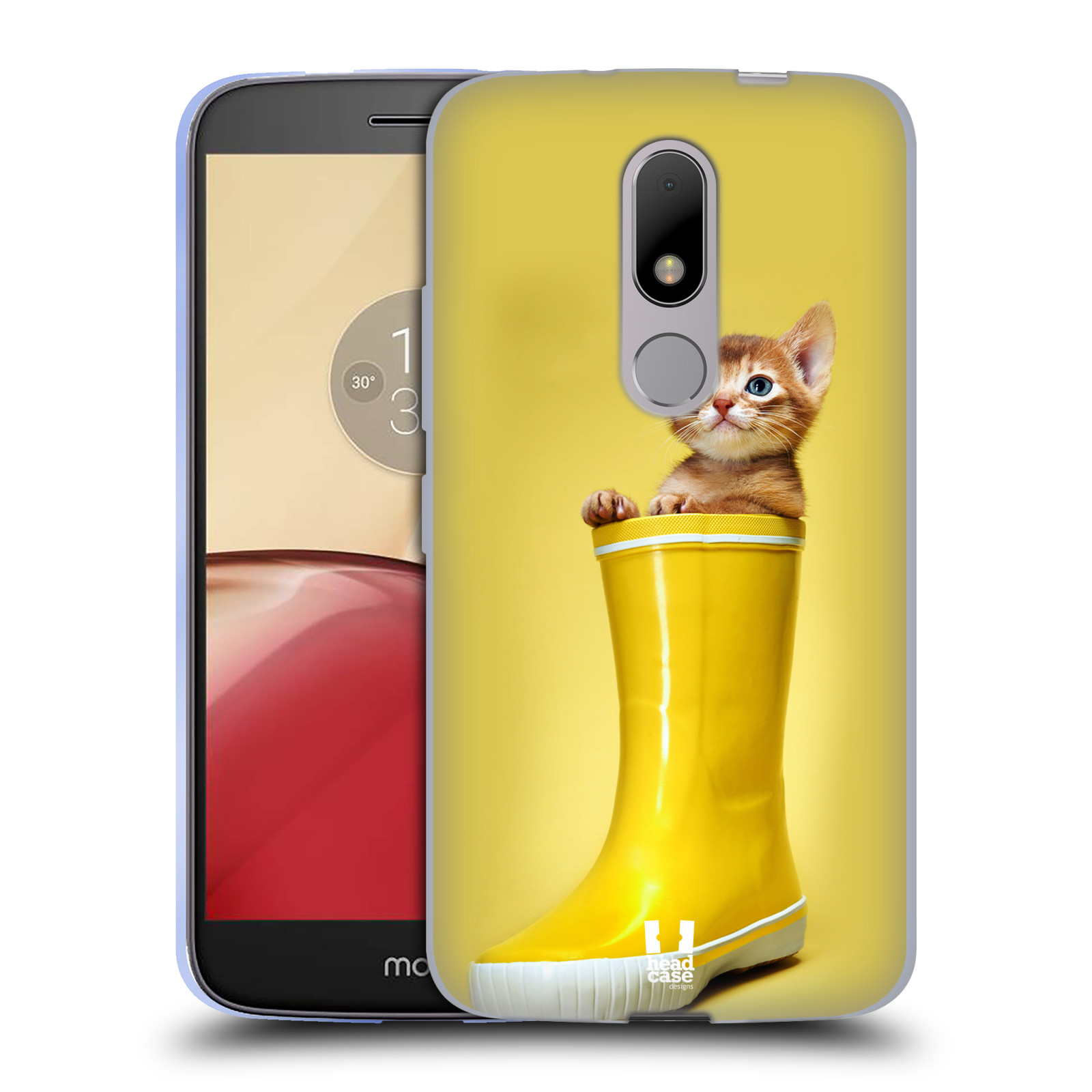 HEAD CASE silikonový obal na mobil Lenovo Moto M vzor Legrační zvířátka kotě v botě žlutá