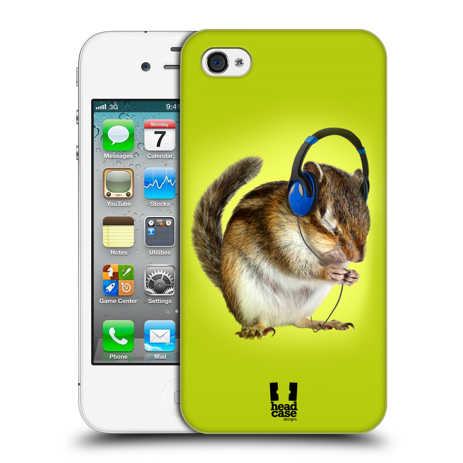 HEAD CASE plastový obal na mobil Apple Iphone 4/4S vzor Legrační zvířátka veverka se sluchátky