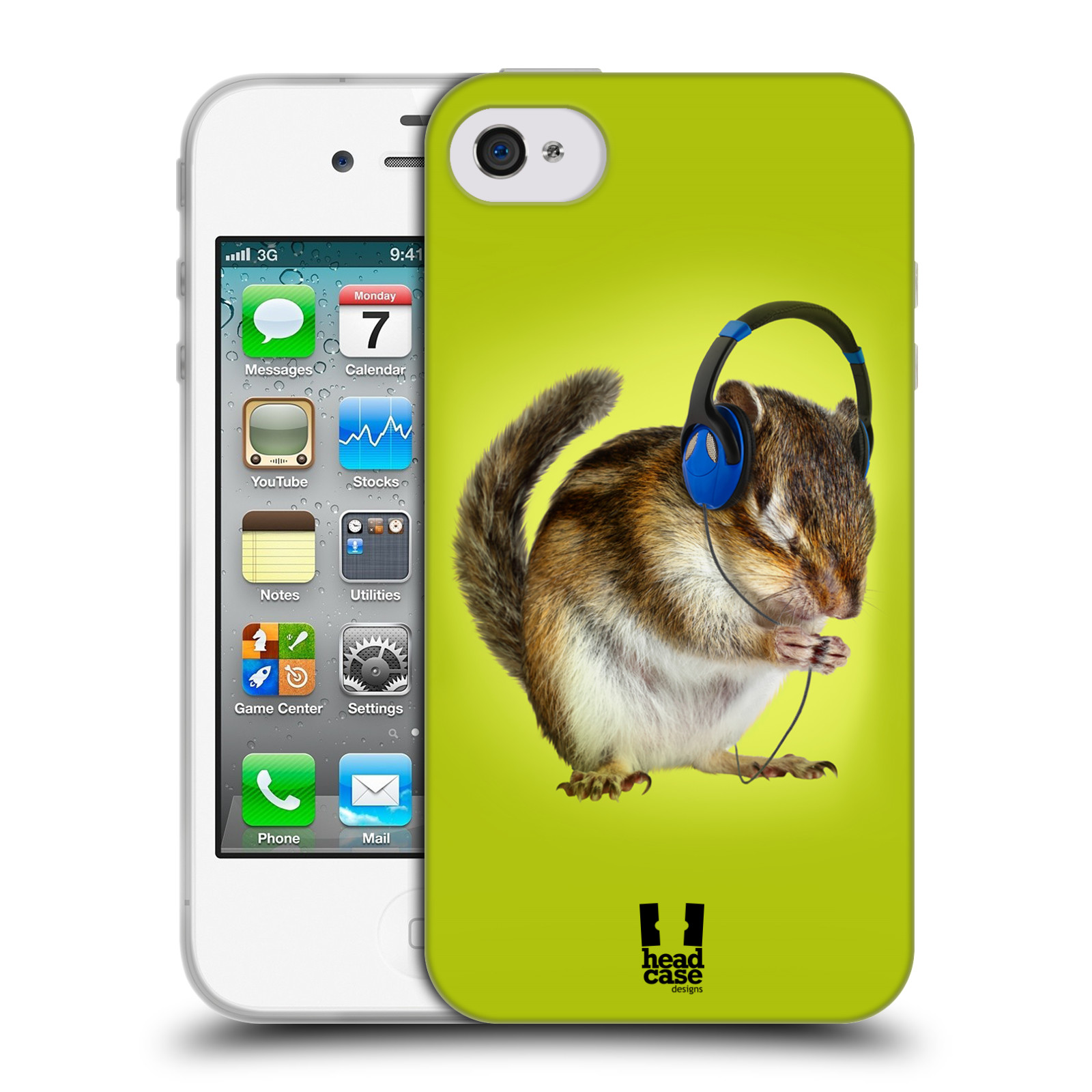 HEAD CASE silikonový obal na mobil Apple Iphone 4/4S vzor Legrační zvířátka veverka se sluchátky