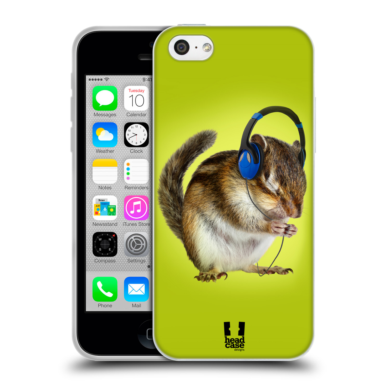 HEAD CASE silikonový obal na mobil Apple Iphone 5C vzor Legrační zvířátka veverka se sluchátky