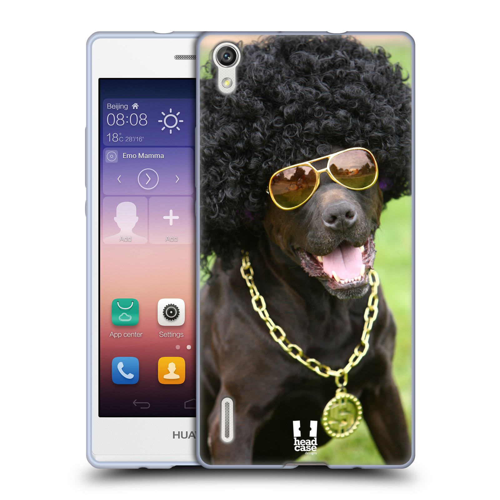 HEAD CASE silikonový obal na mobil Huawei Ascend P7 Legrační zvířátka Dalmatin se sluchátky