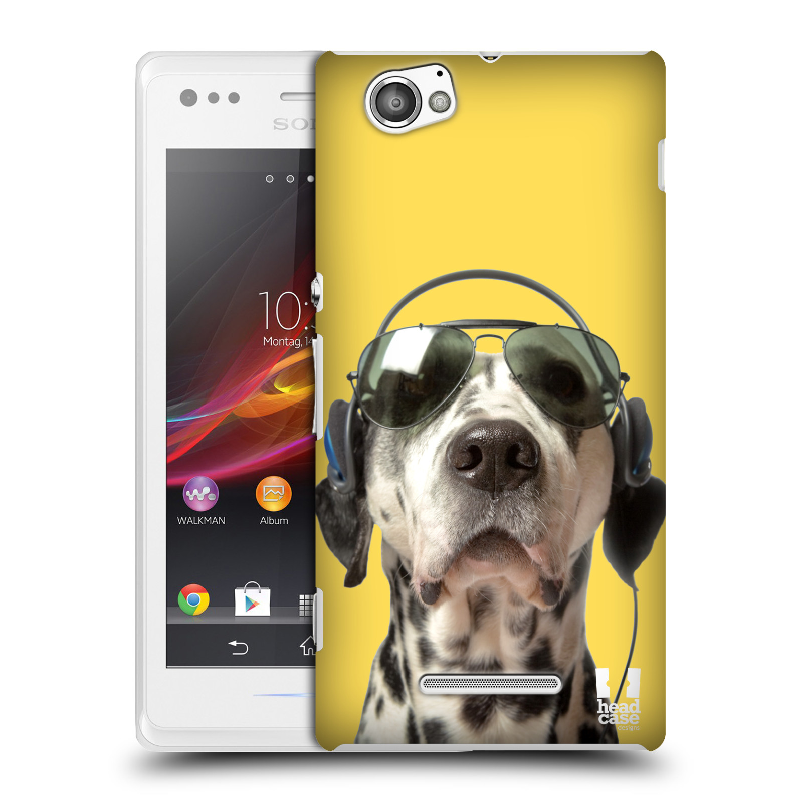 HEAD CASE plastový obal na mobil Sony Xperia M vzor Legrační zvířátka dalmatin se sluchátky žlutá