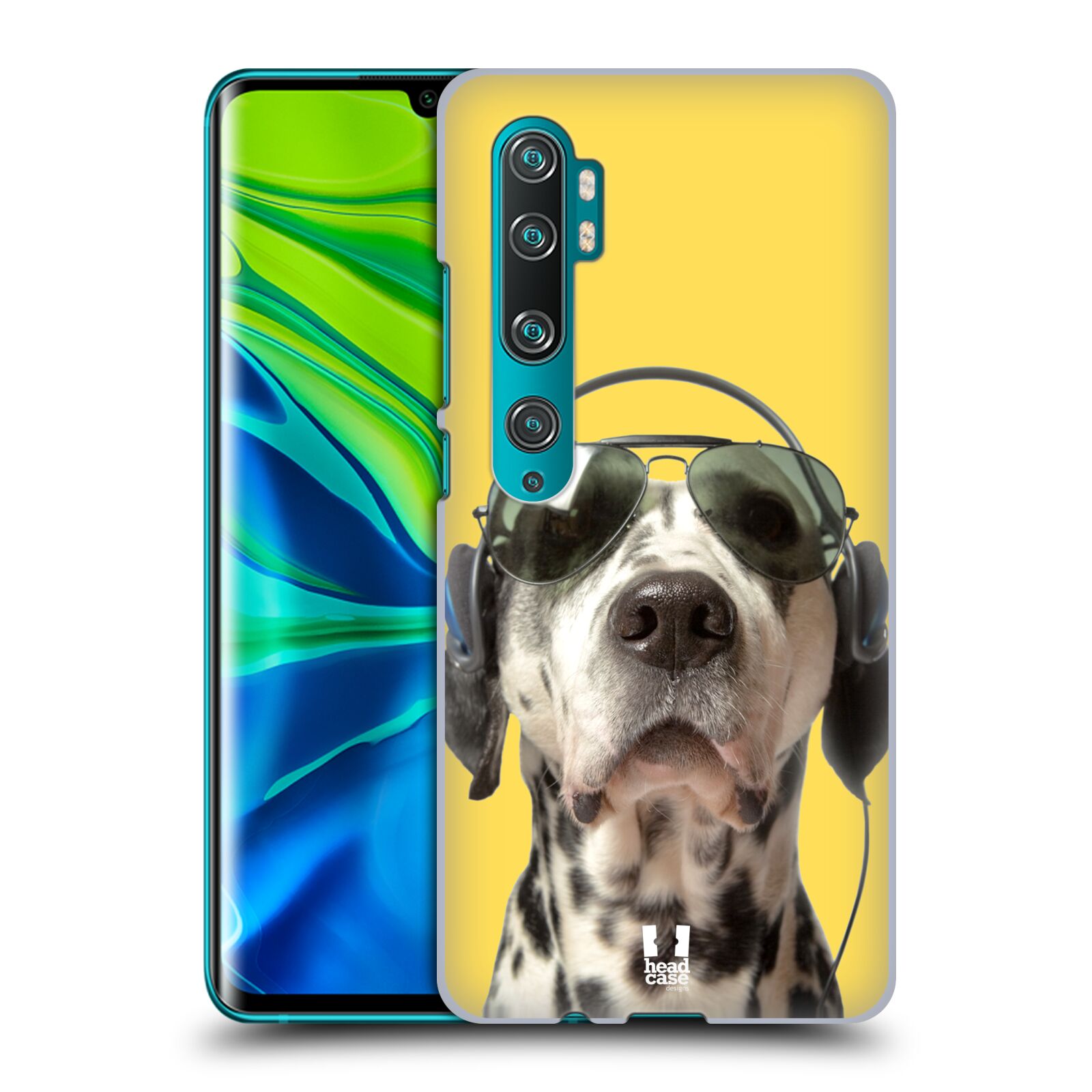 Pouzdro na mobil Xiaomi Mi Note 10 / Mi Note 10 PRO - HEAD CASE - vzor Legrační zvířátka dalmatin se sluchátky žlutá