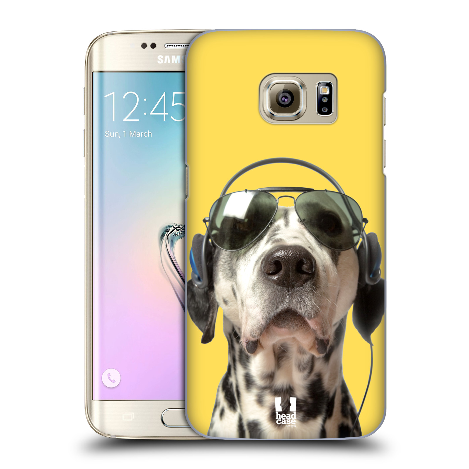 HEAD CASE plastový obal na mobil SAMSUNG GALAXY S7 EDGE vzor Legrační zvířátka dalmatin se sluchátky žlutá