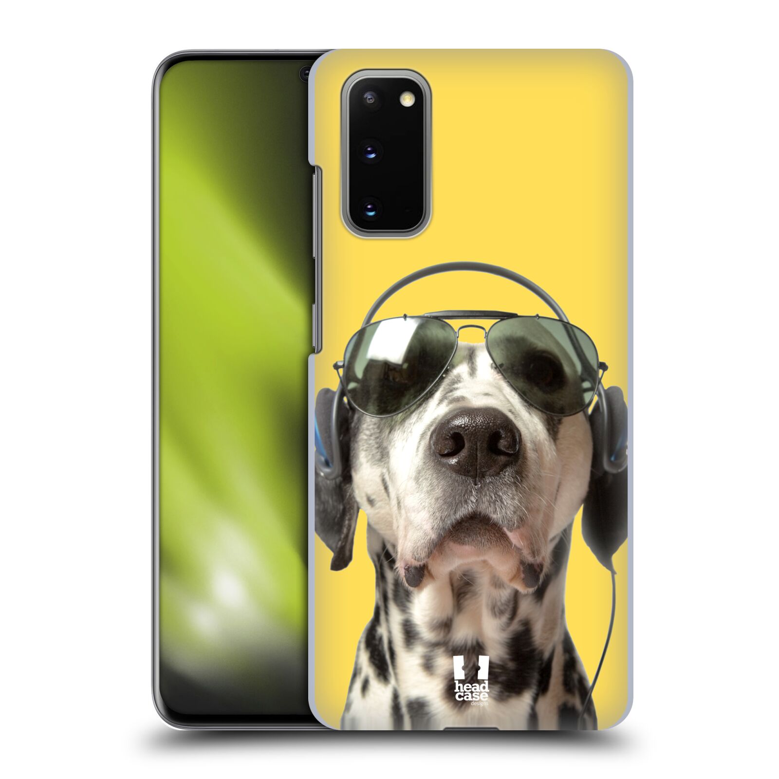 Pouzdro na mobil Samsung Galaxy S20 - HEAD CASE - vzor Legrační zvířátka dalmatin se sluchátky žlutá