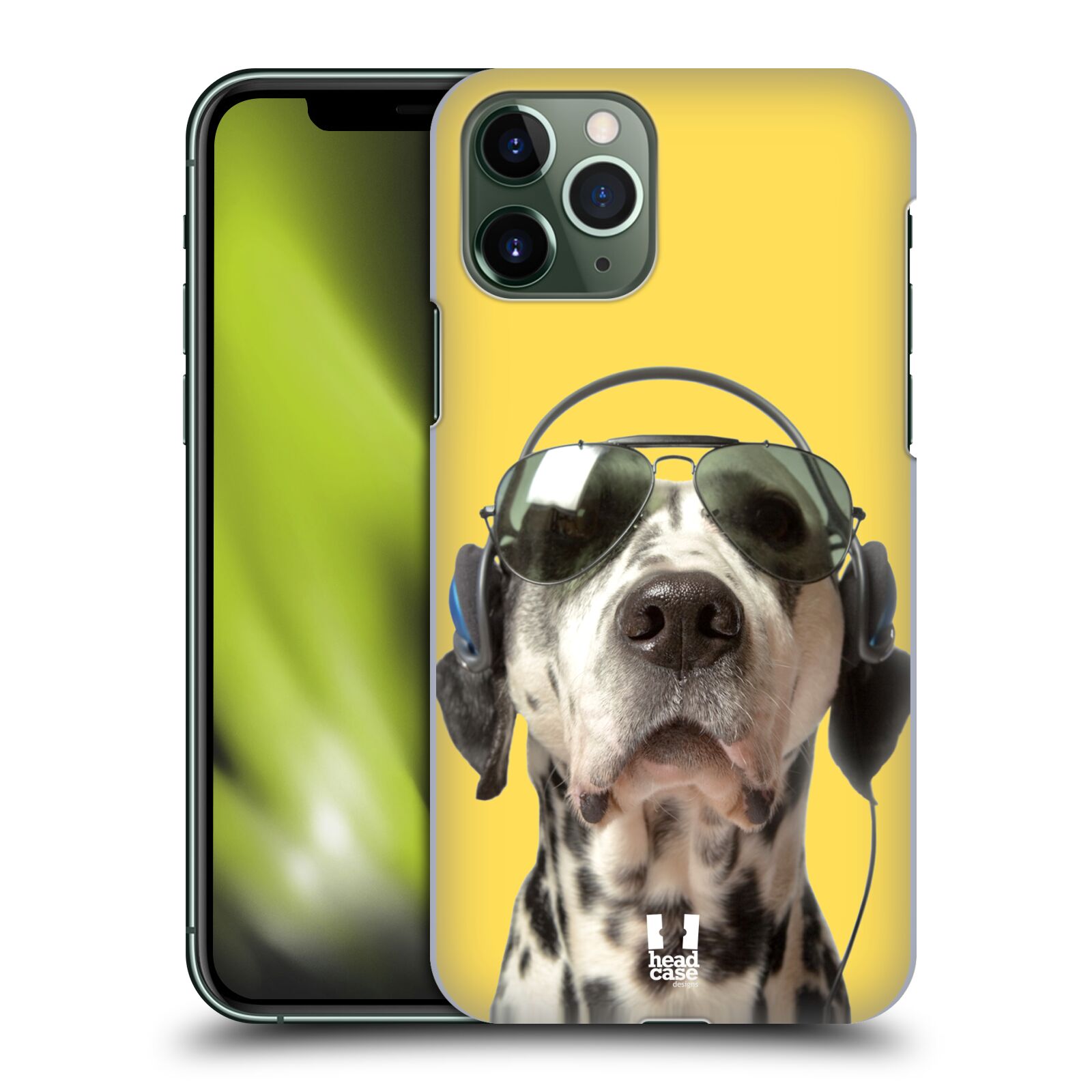 Pouzdro na mobil Apple Iphone 11 PRO - HEAD CASE - vzor Legrační zvířátka dalmatin se sluchátky žlutá